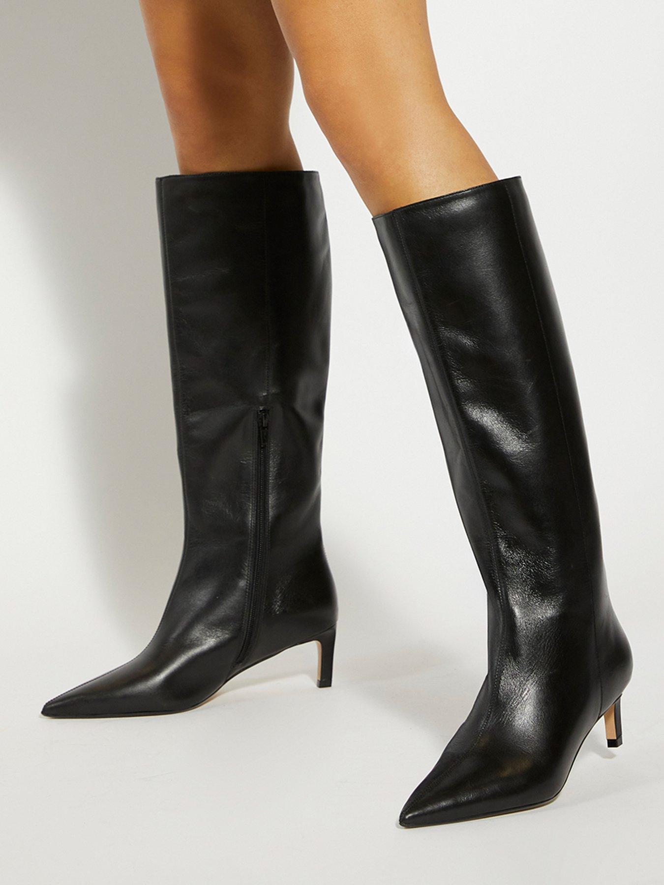 Image 6 of 6 of Dune London Wide Fit Smoothly Leather Knee High Boots - Black