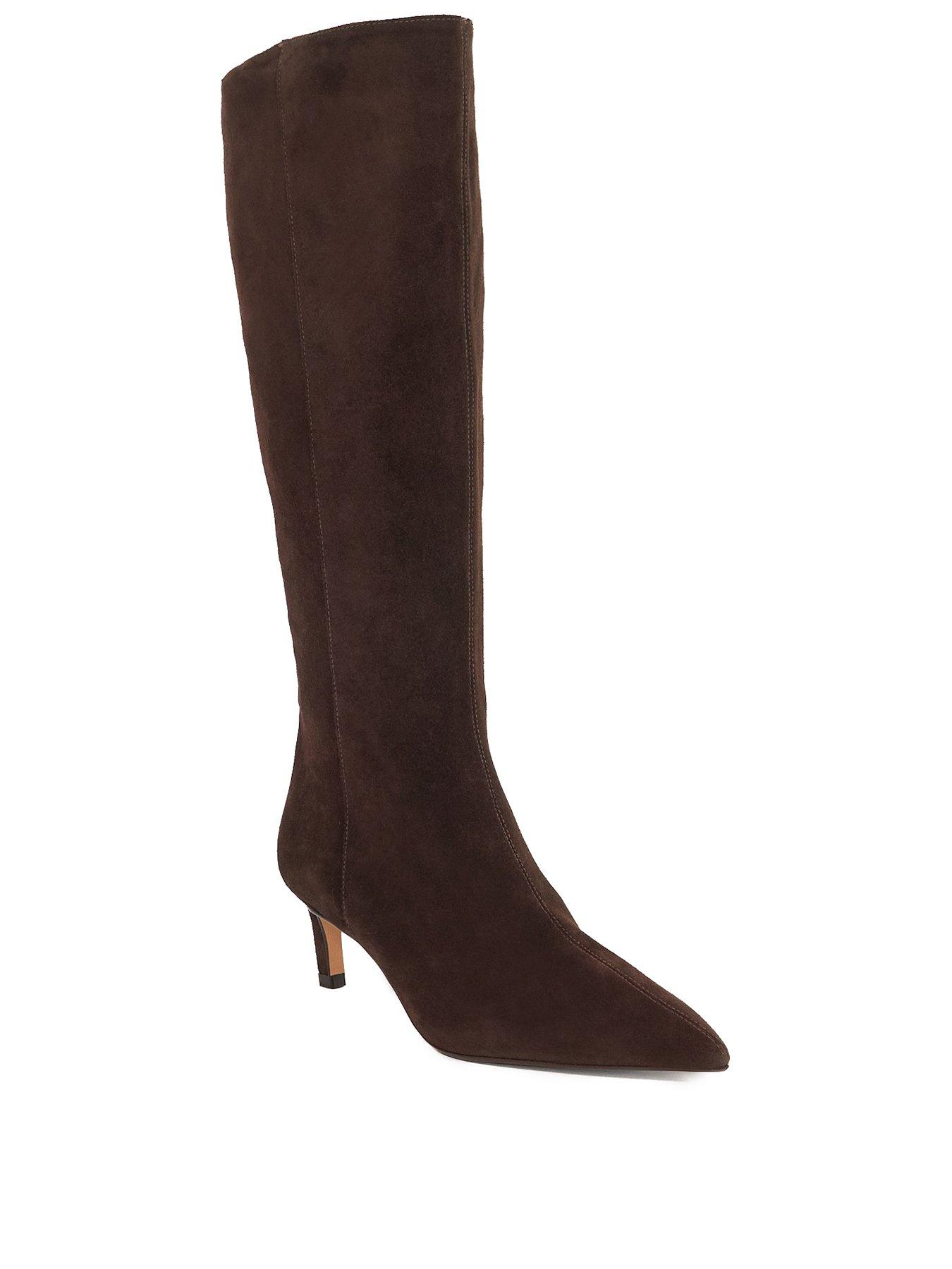 Image 2 of 6 of Dune London Wide Fit Smoothly Suede Knee High Boots - Brown