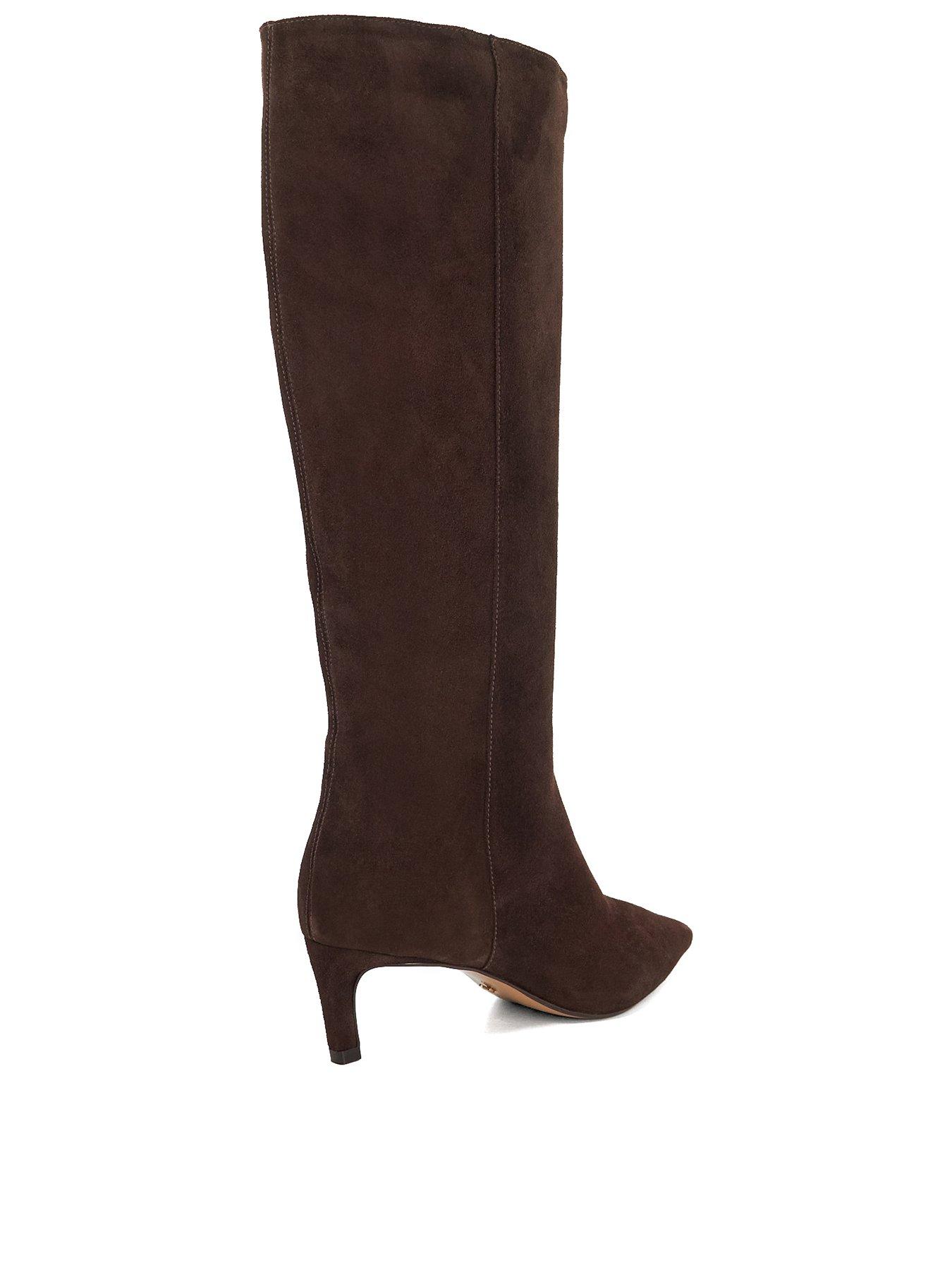 Image 3 of 6 of Dune London Wide Fit Smoothly Suede Knee High Boots - Brown