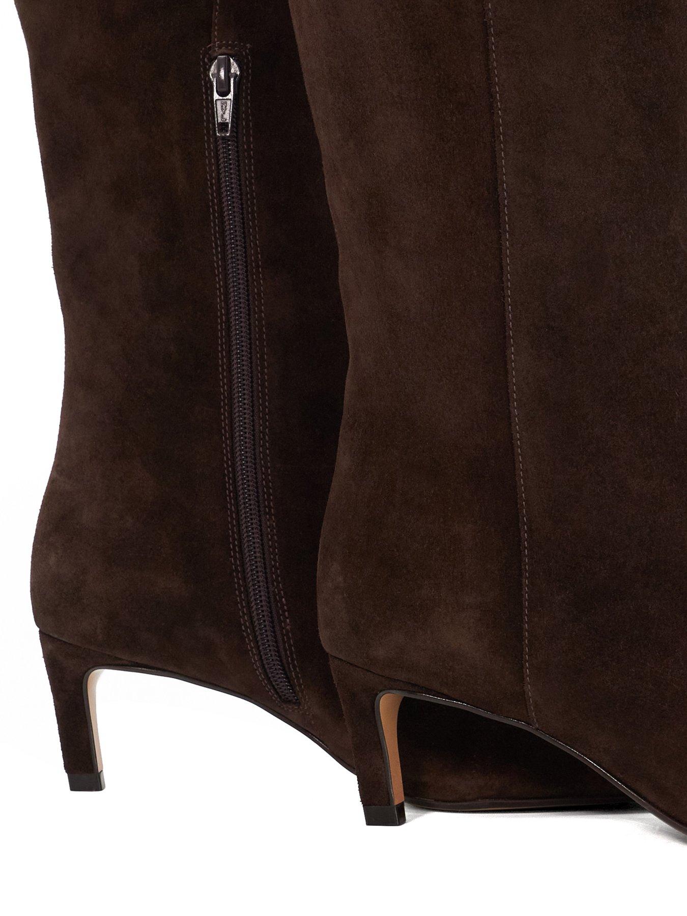 Image 5 of 6 of Dune London Wide Fit Smoothly Suede Knee High Boots - Brown