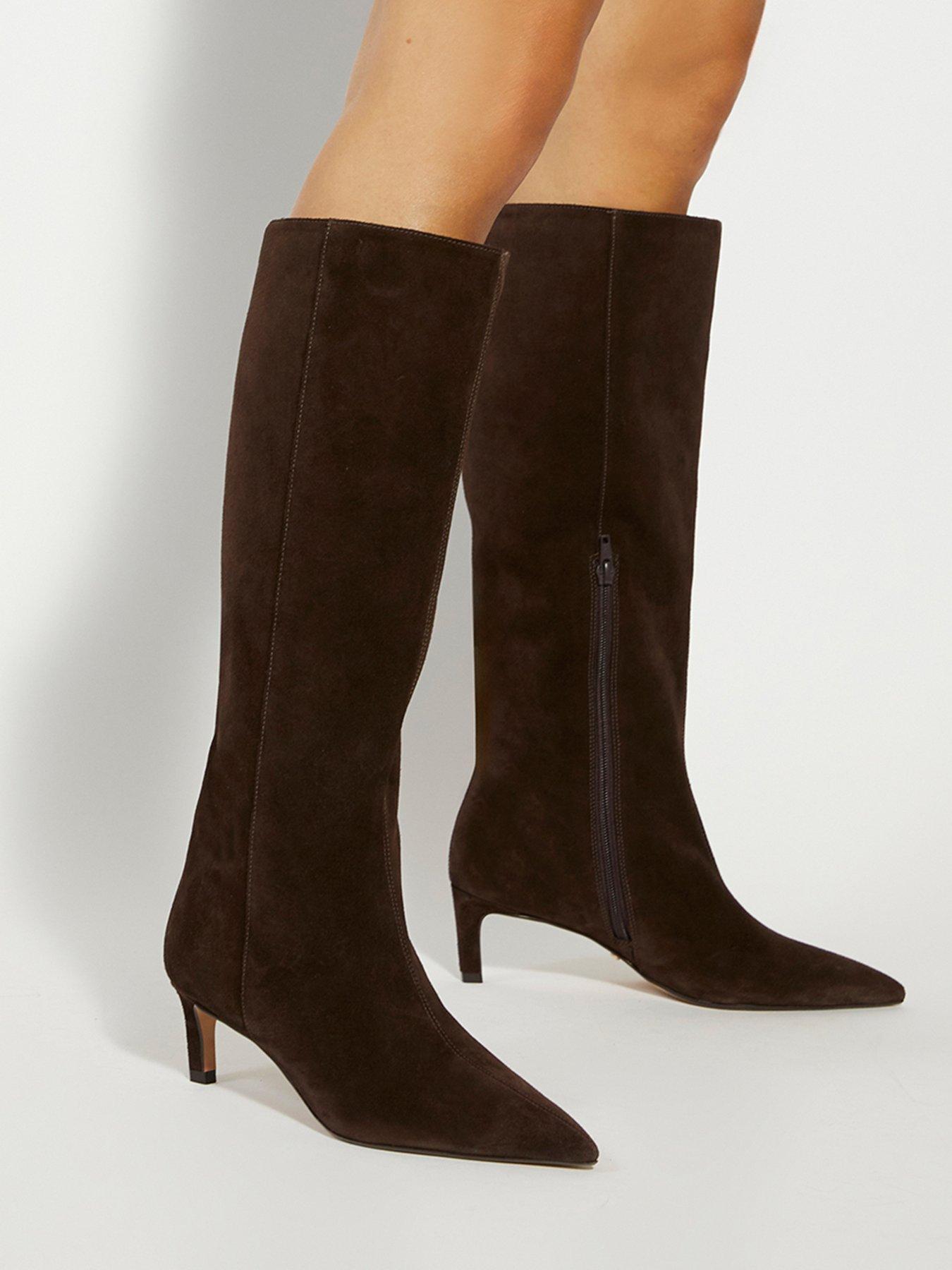 Image 6 of 6 of Dune London Wide Fit Smoothly Suede Knee High Boots - Brown
