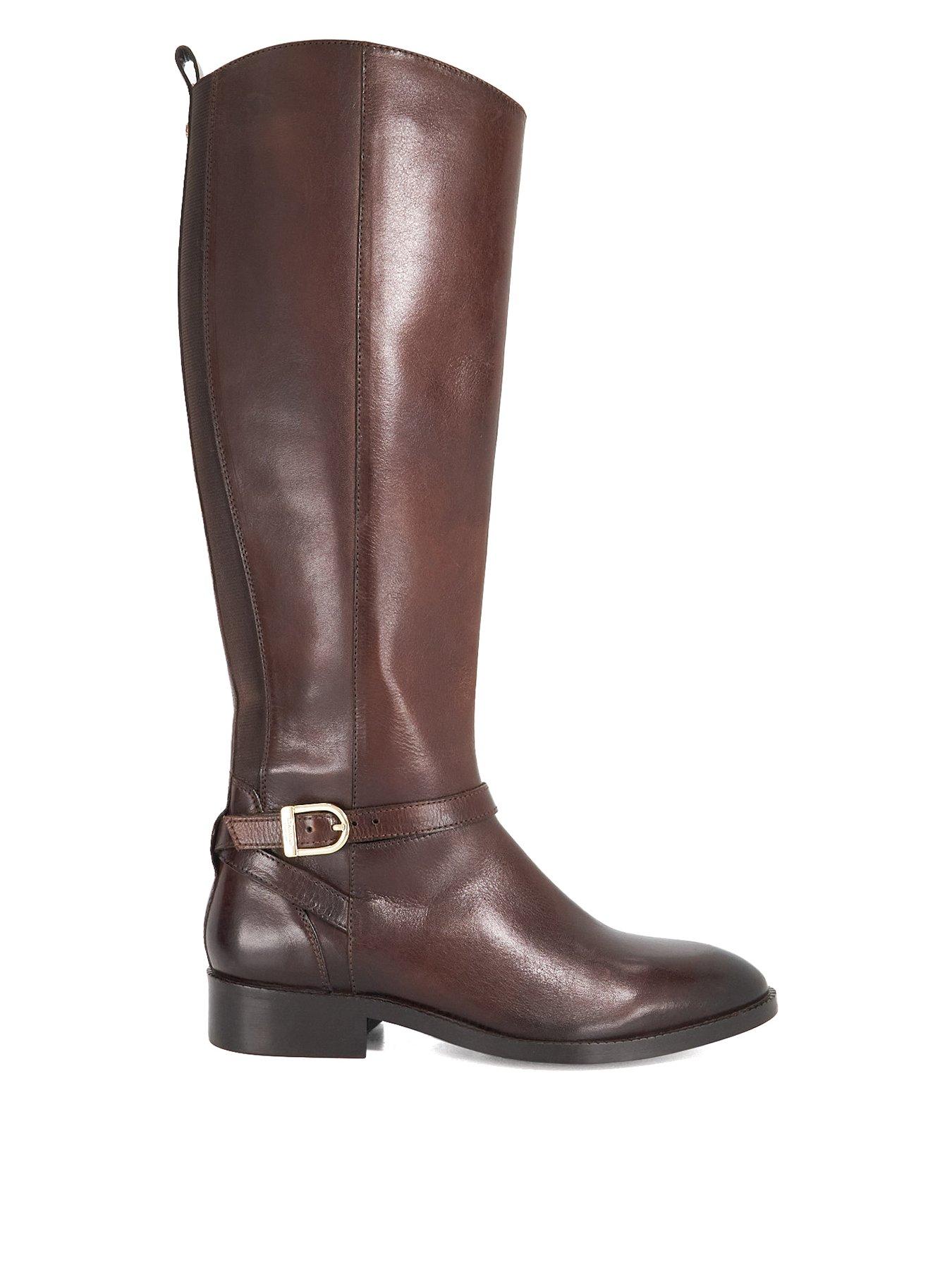 Image 1 of 6 of Dune London Wide Fit Talias Leather Knee High Riding Boots - Brown