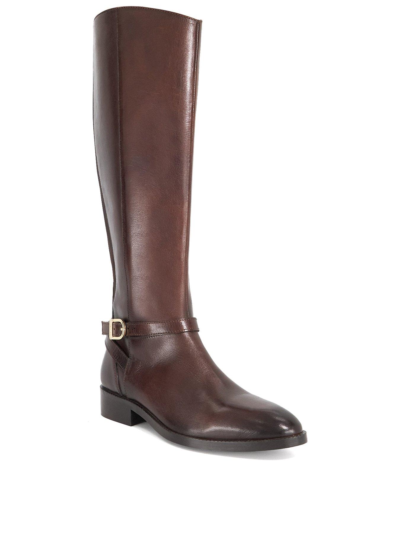 Image 2 of 6 of Dune London Wide Fit Talias Leather Knee High Riding Boots - Brown