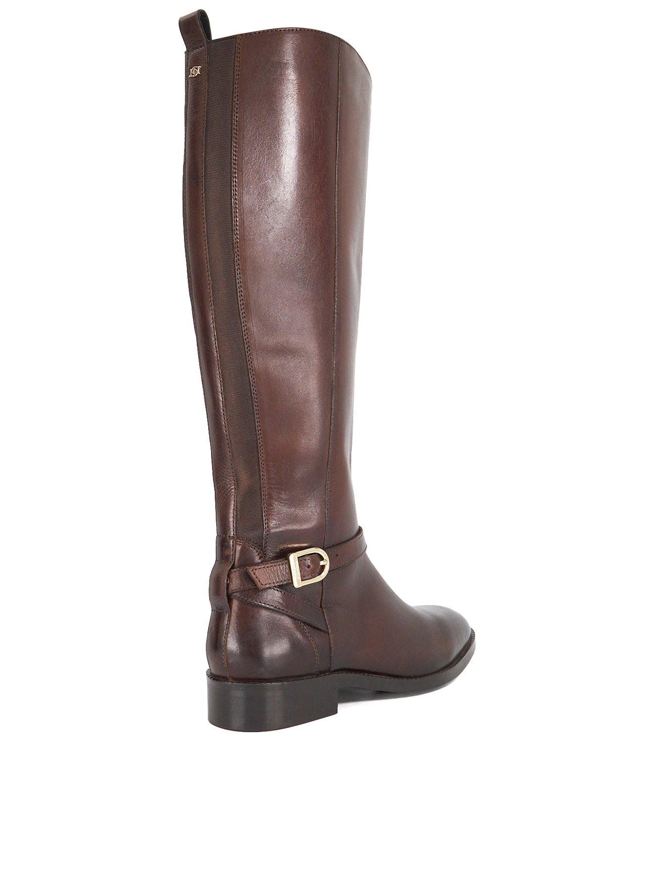 Image 3 of 6 of Dune London Wide Fit Talias Leather Knee High Riding Boots - Brown