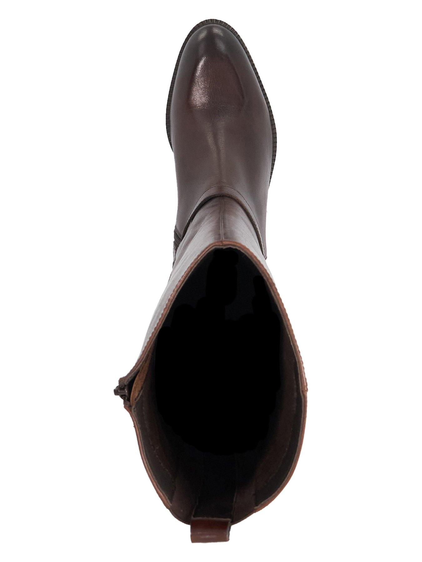 Image 4 of 6 of Dune London Wide Fit Talias Leather Knee High Riding Boots - Brown