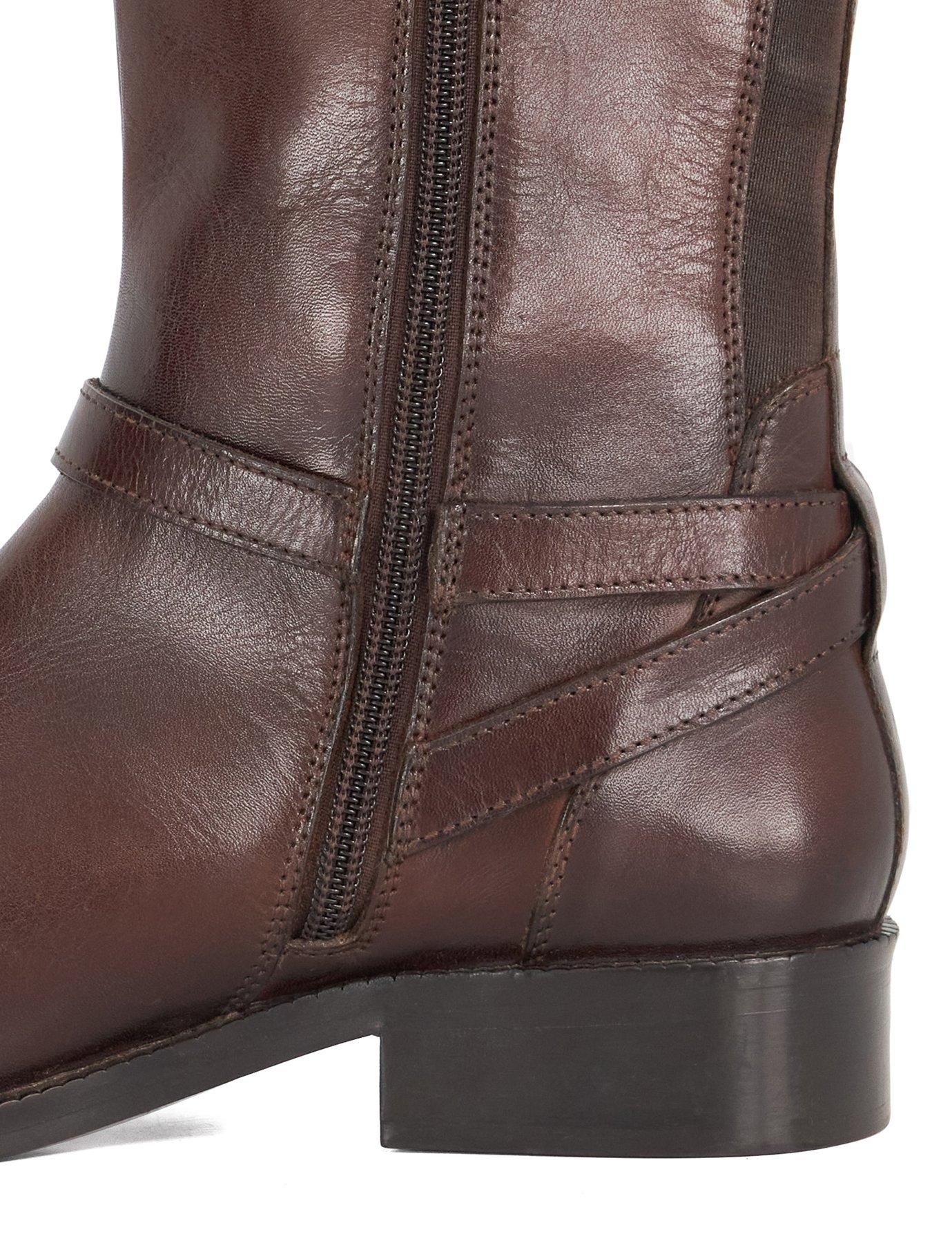 Image 5 of 6 of Dune London Wide Fit Talias Leather Knee High Riding Boots - Brown