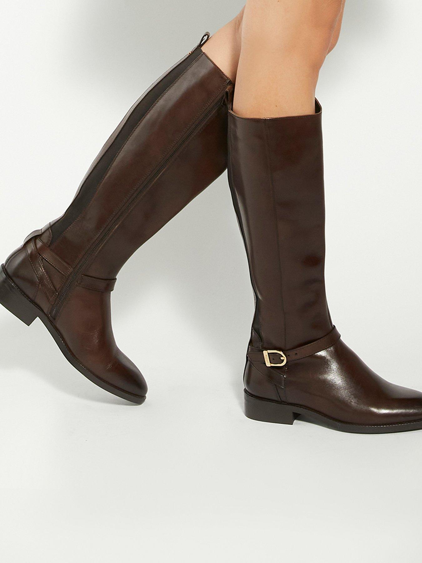 Image 6 of 6 of Dune London Wide Fit Talias Leather Knee High Riding Boots - Brown
