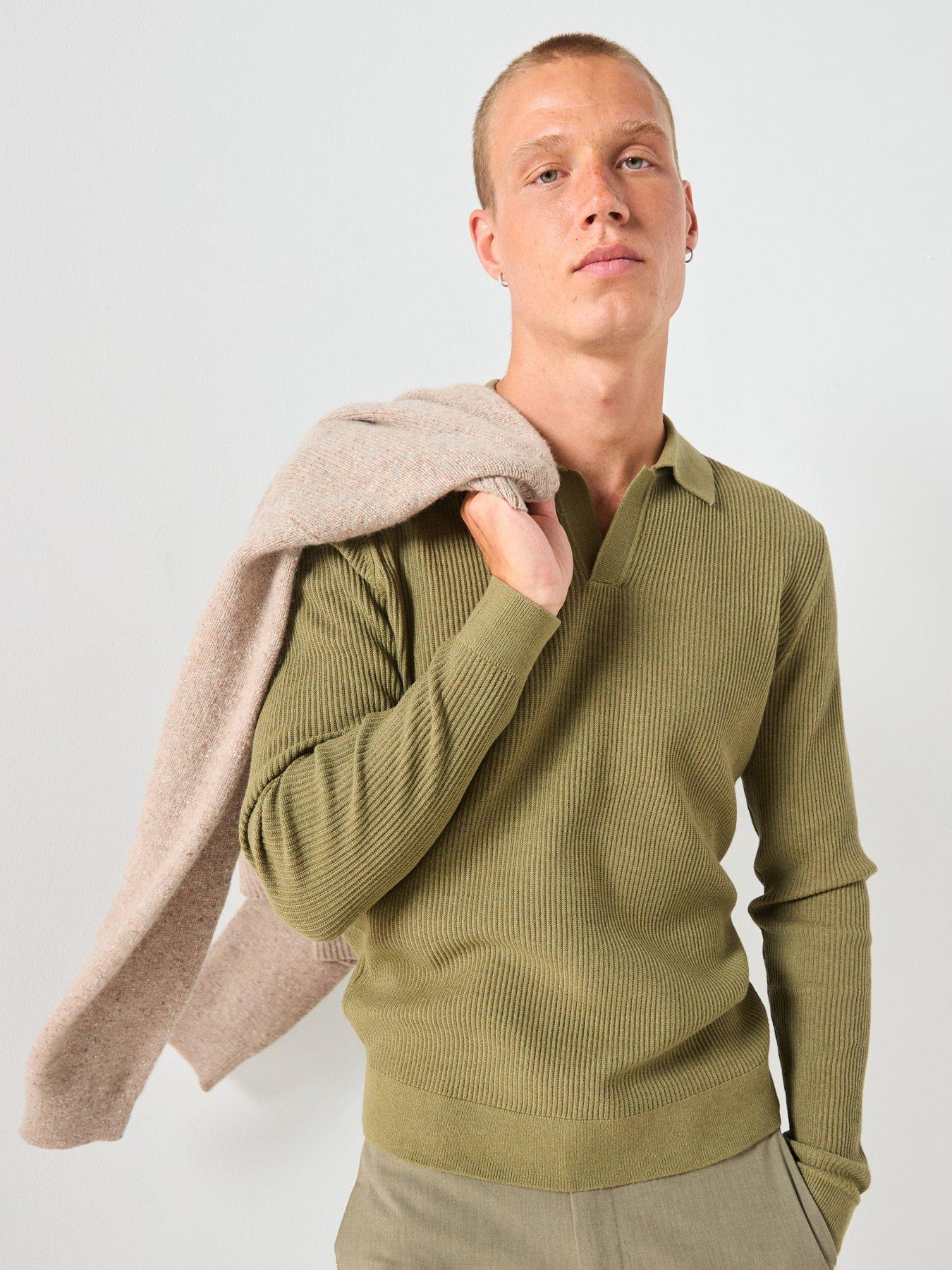 Mango Antiguas Split Collar Ribbed Knitted Jumper - Khaki