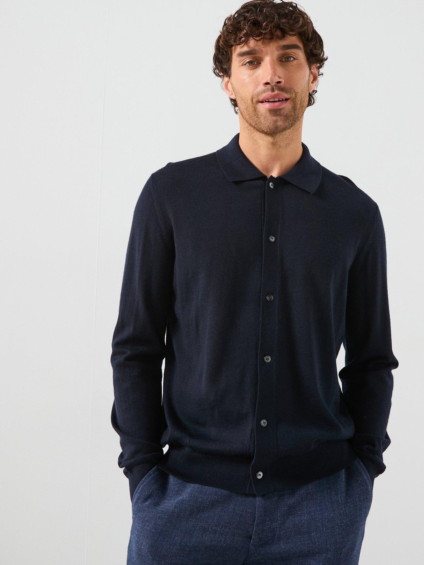 Mango Button Through Merino Knitted Jumper - Navy