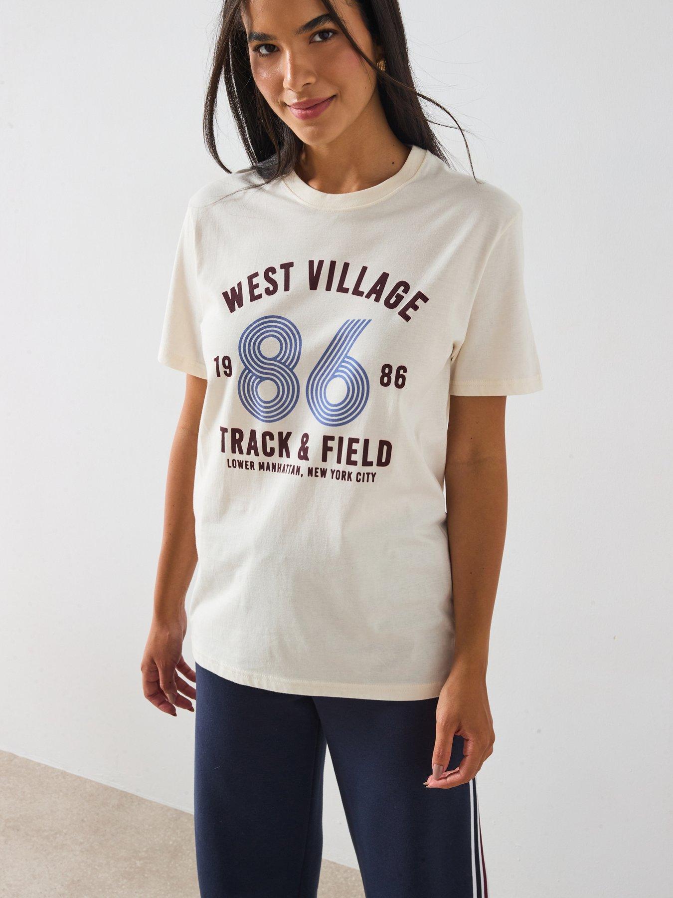 V by Very West Village Graphic Oversized T-shirt - Cream