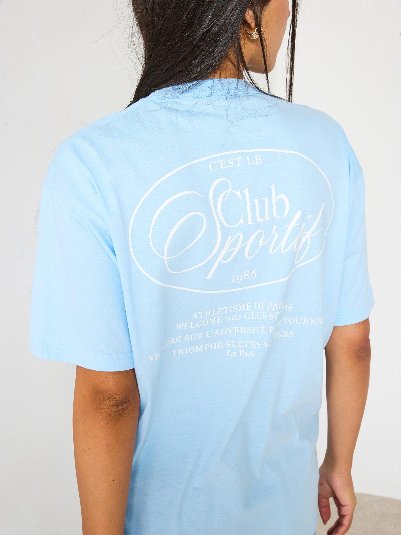 V by Very Sports Club Graphic Oversized T-Shirt With Back Print - Blue