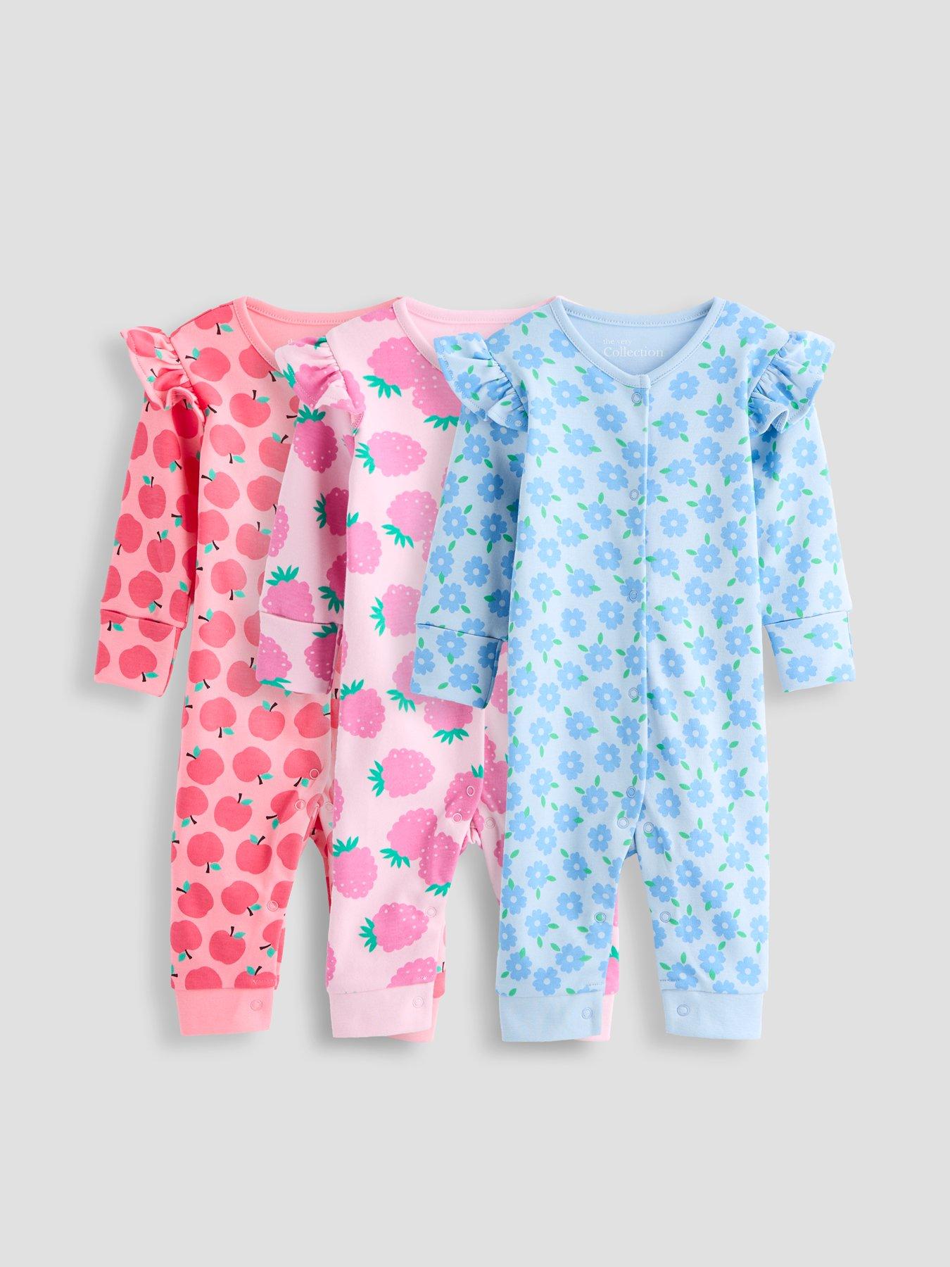 The Very Collection Frill Sleeve Fruit Print 3 Pack Sleepsuits - Multi