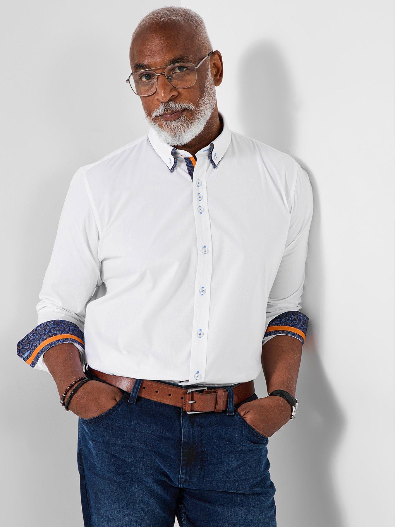 undefined Blue Printed Trim Double Collar Long Sleeve Shirt