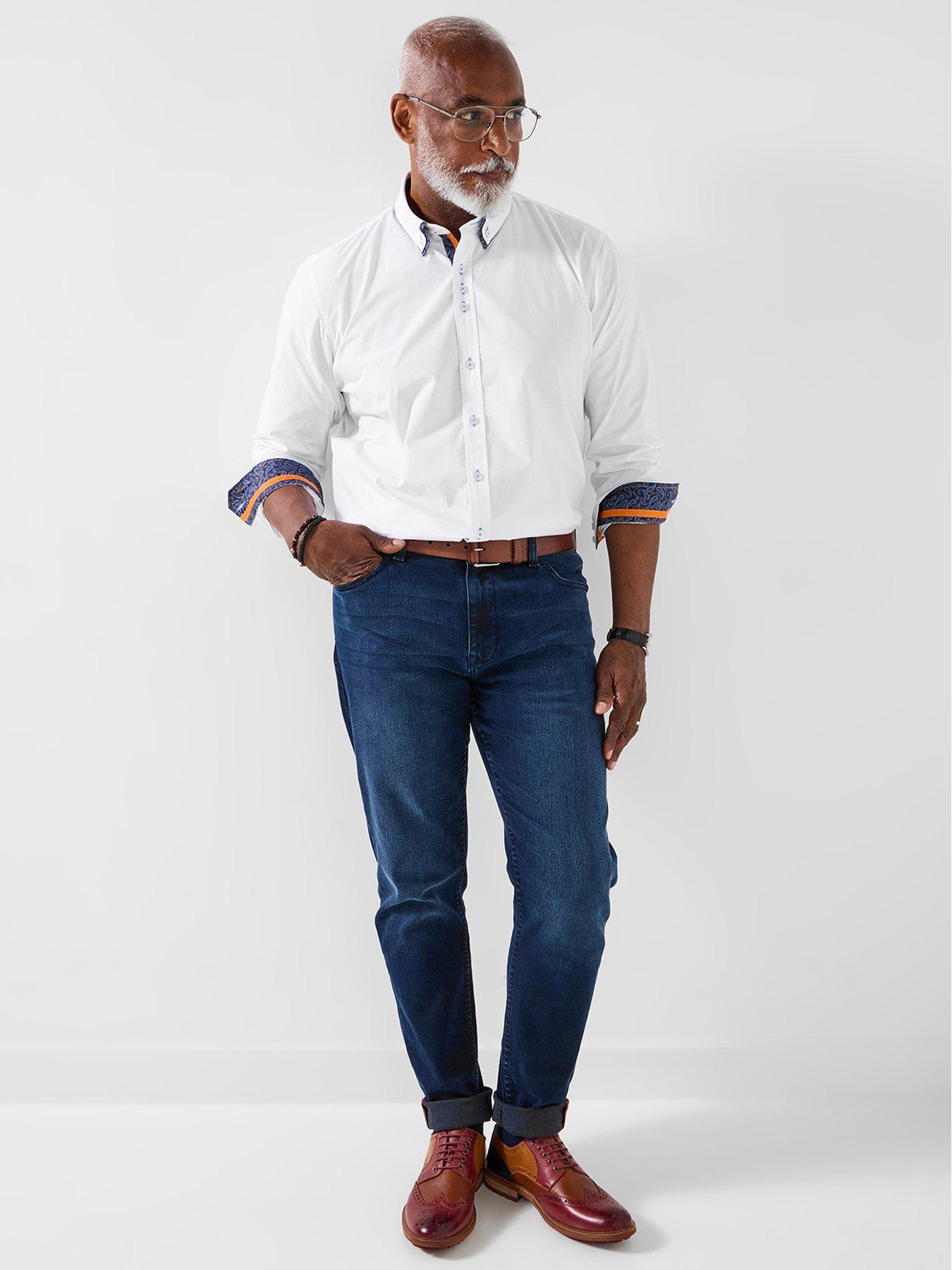 Image 3 of 6 of Joe Browns Blue Printed Trim Double Collar Long Sleeve Shirt