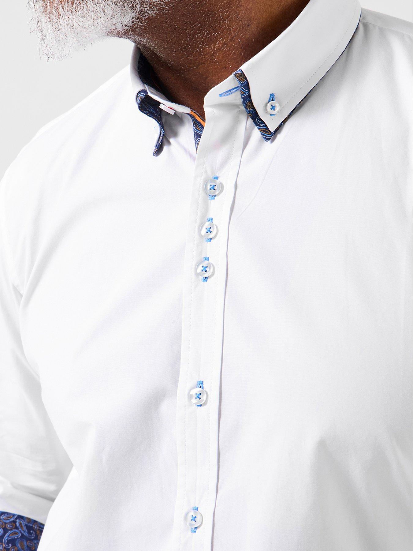 Image 4 of 6 of Joe Browns Blue Printed Trim Double Collar Long Sleeve Shirt
