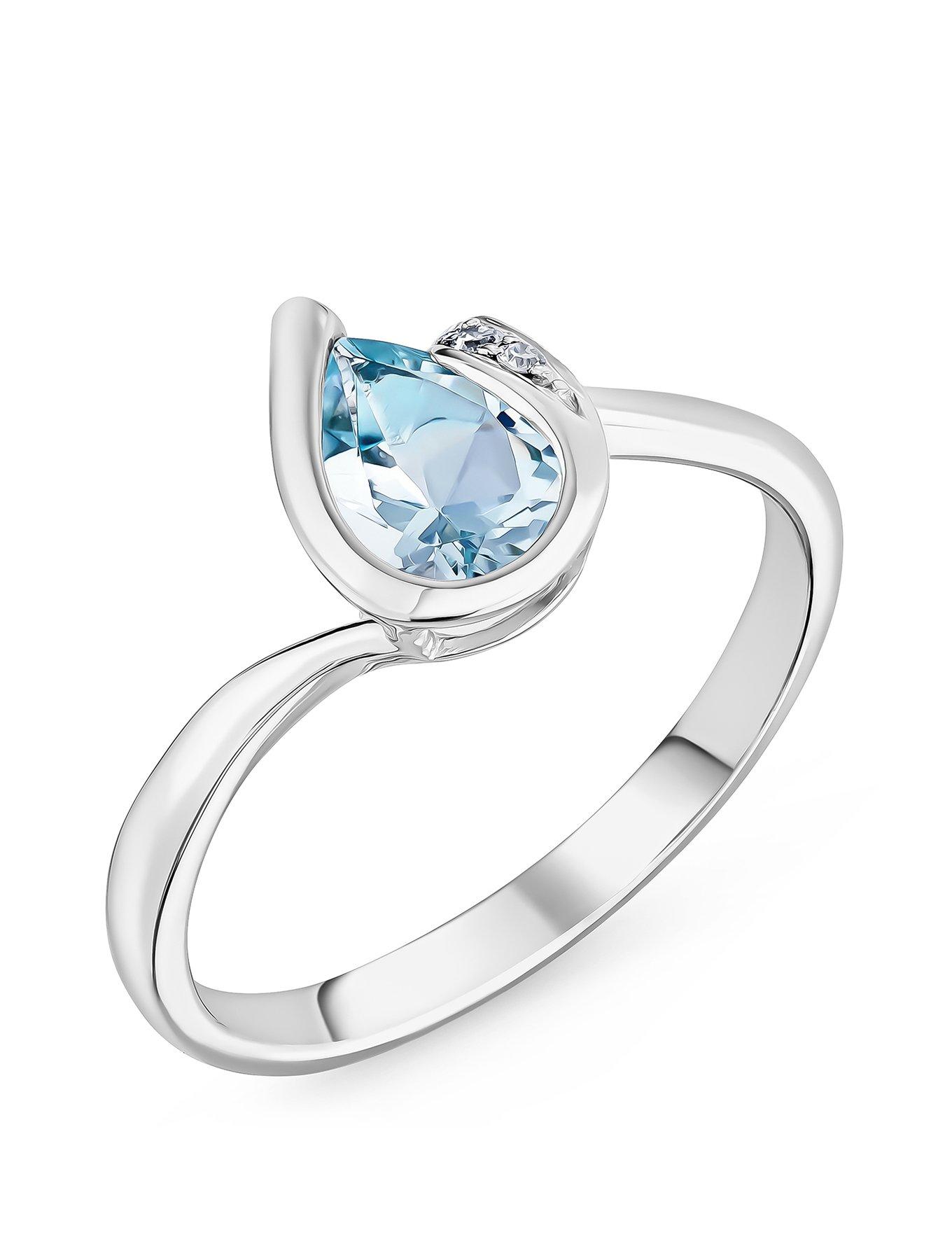 undefined 9Ct White Gold Diamond Aquamarine Ring