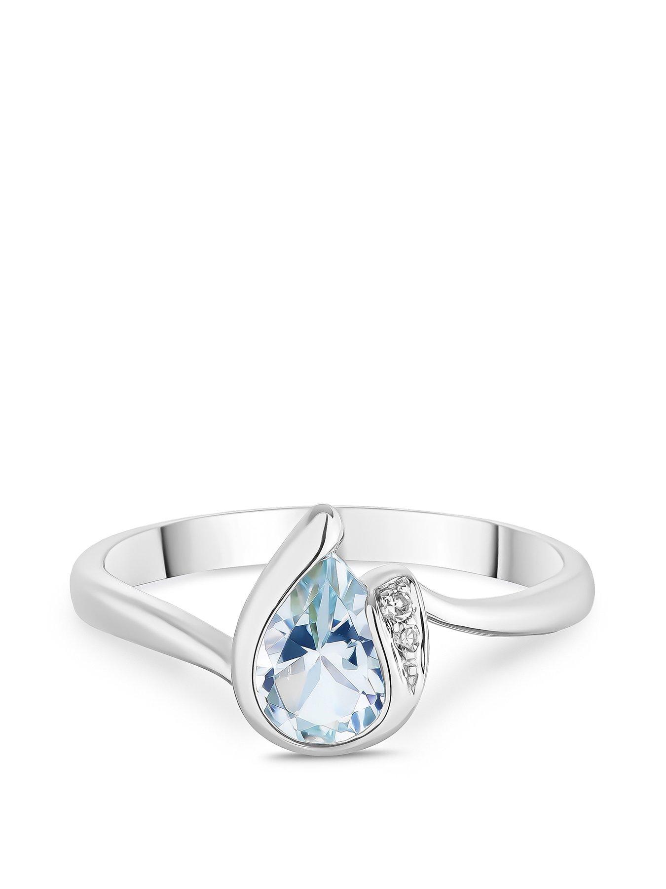  image of beaverbrooks-9ct-white-gold-diamond-aquamarine-ring