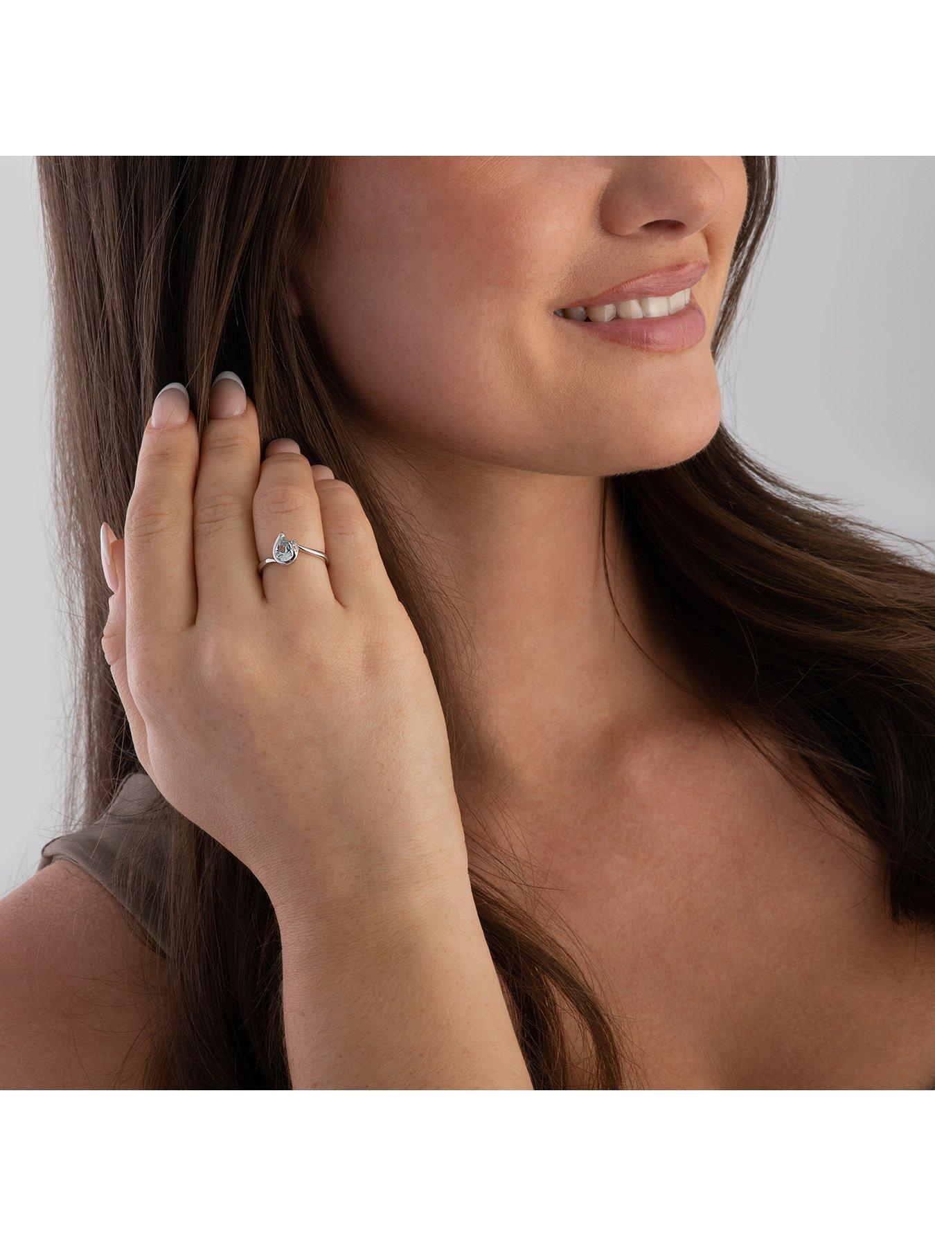  image of beaverbrooks-9ct-white-gold-diamond-aquamarine-ring