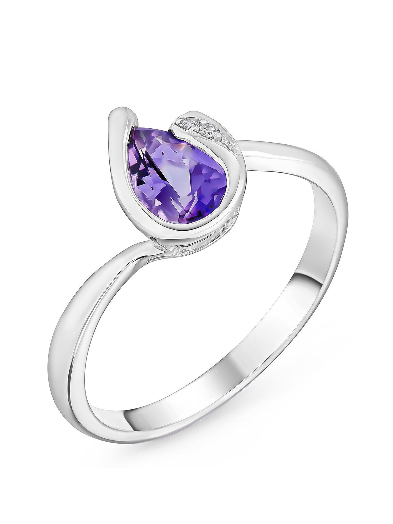 undefined 9Ct White Gold Diamond Amethyst Ring - Multi