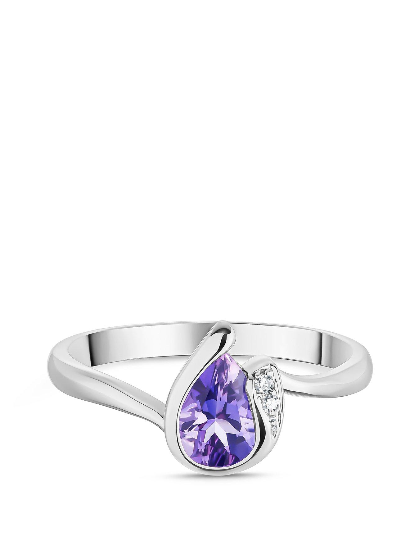  image of beaverbrooks-9ct-white-gold-diamond-amethyst-ring-multi