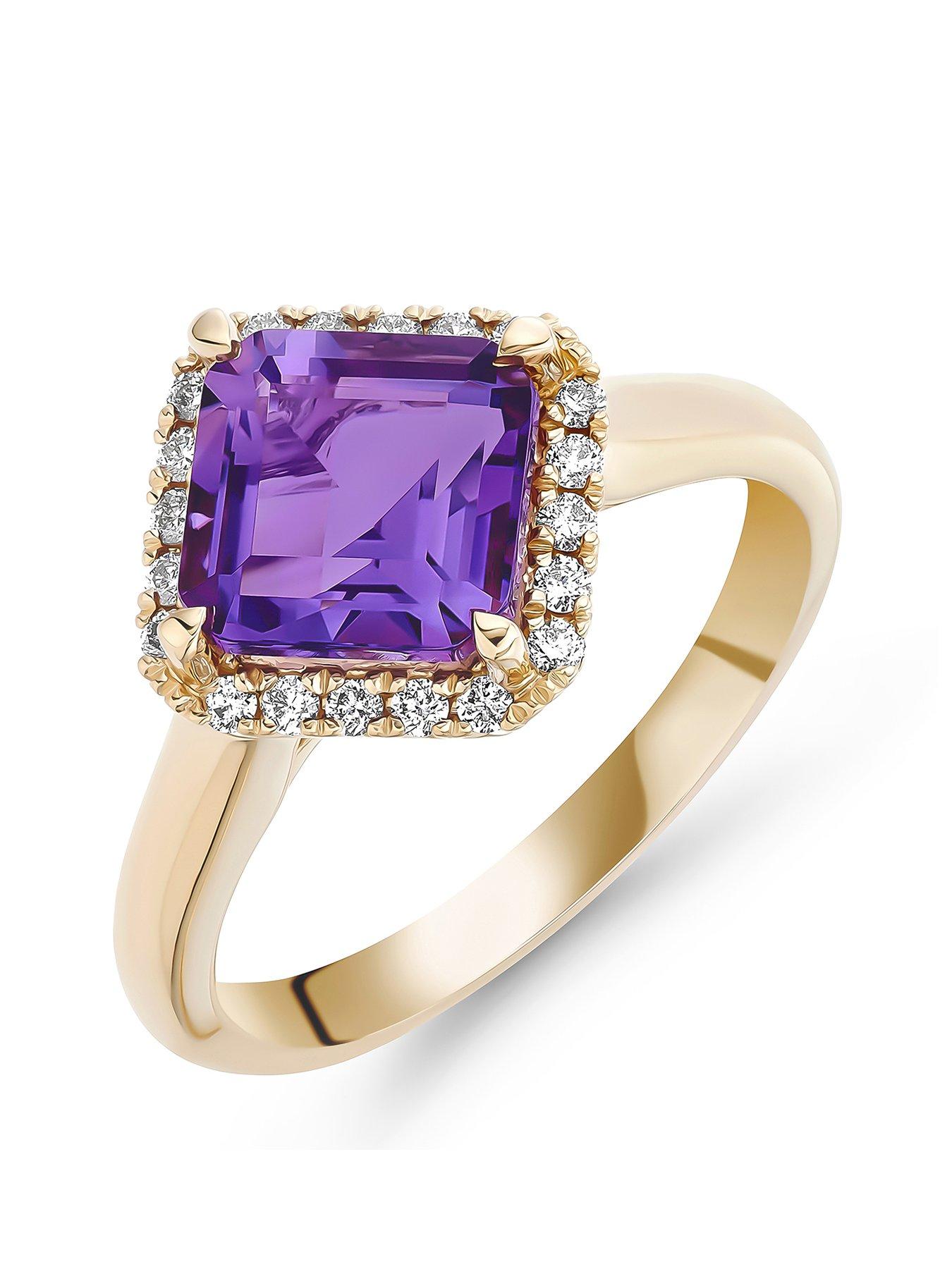 undefined 9Ct Gold Diamond Amethyst Ring
