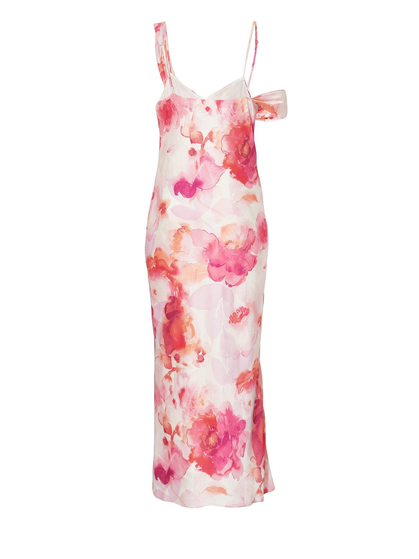 Image 5 of 6 of Quiz Blush Satin Tropical Print Midaxi Dres