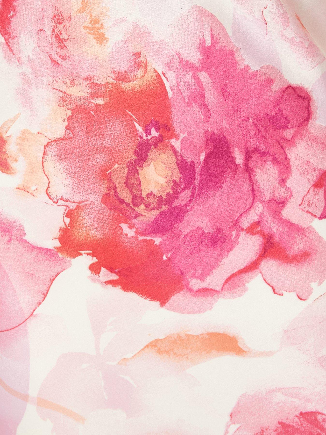 Image 6 of 6 of Quiz Blush Satin Tropical Print Midaxi Dres