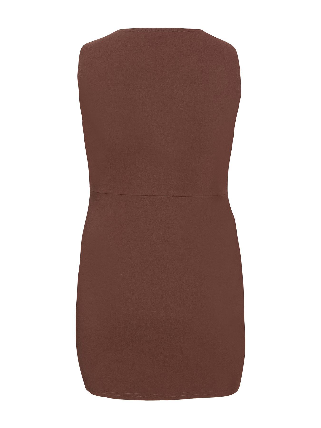 Image 5 of 6 of Quiz Curve Brown Square Neck Mini Dress