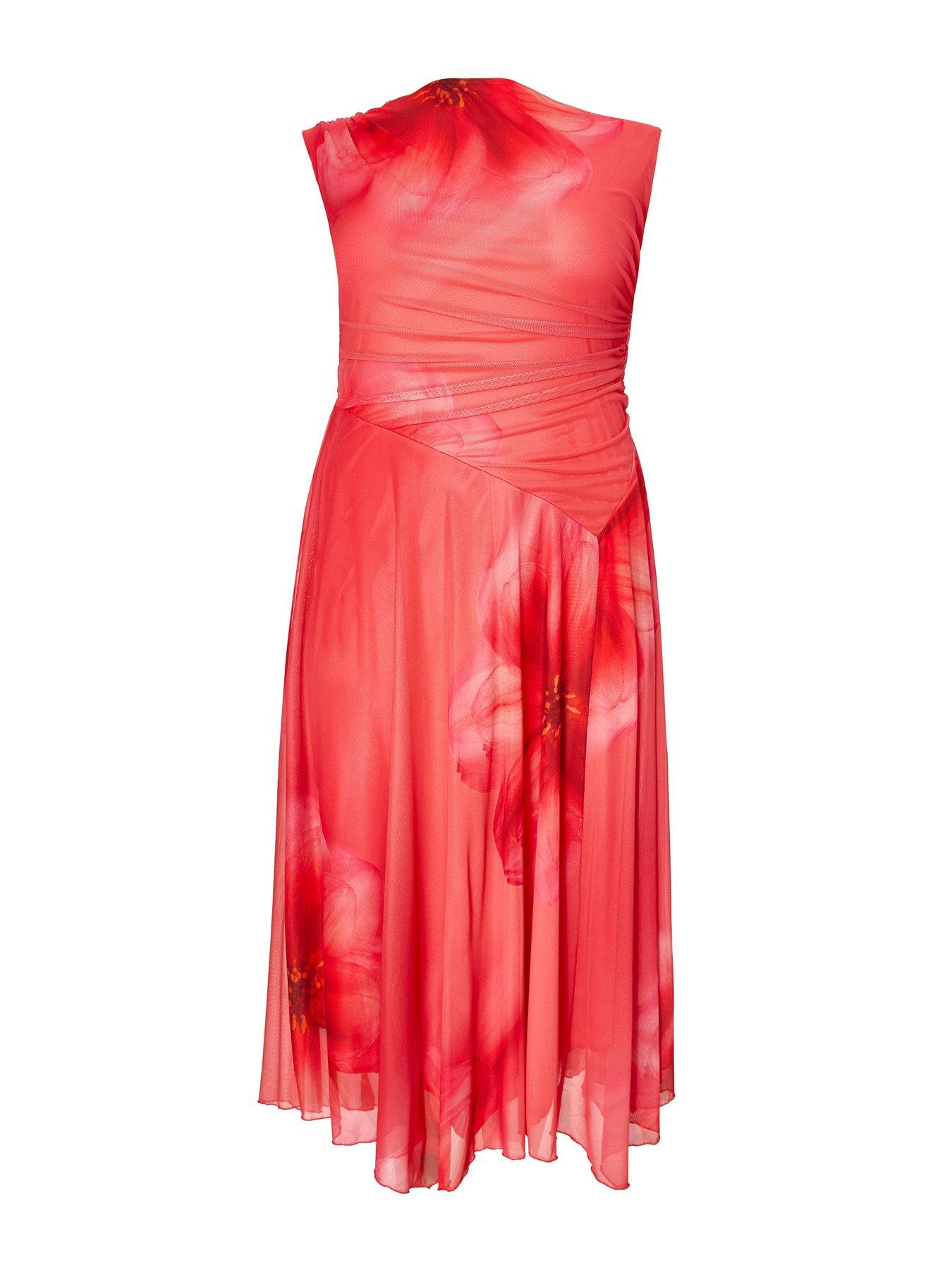 Image 4 of 6 of Quiz Curve Coral Mesh Midaxi Dress