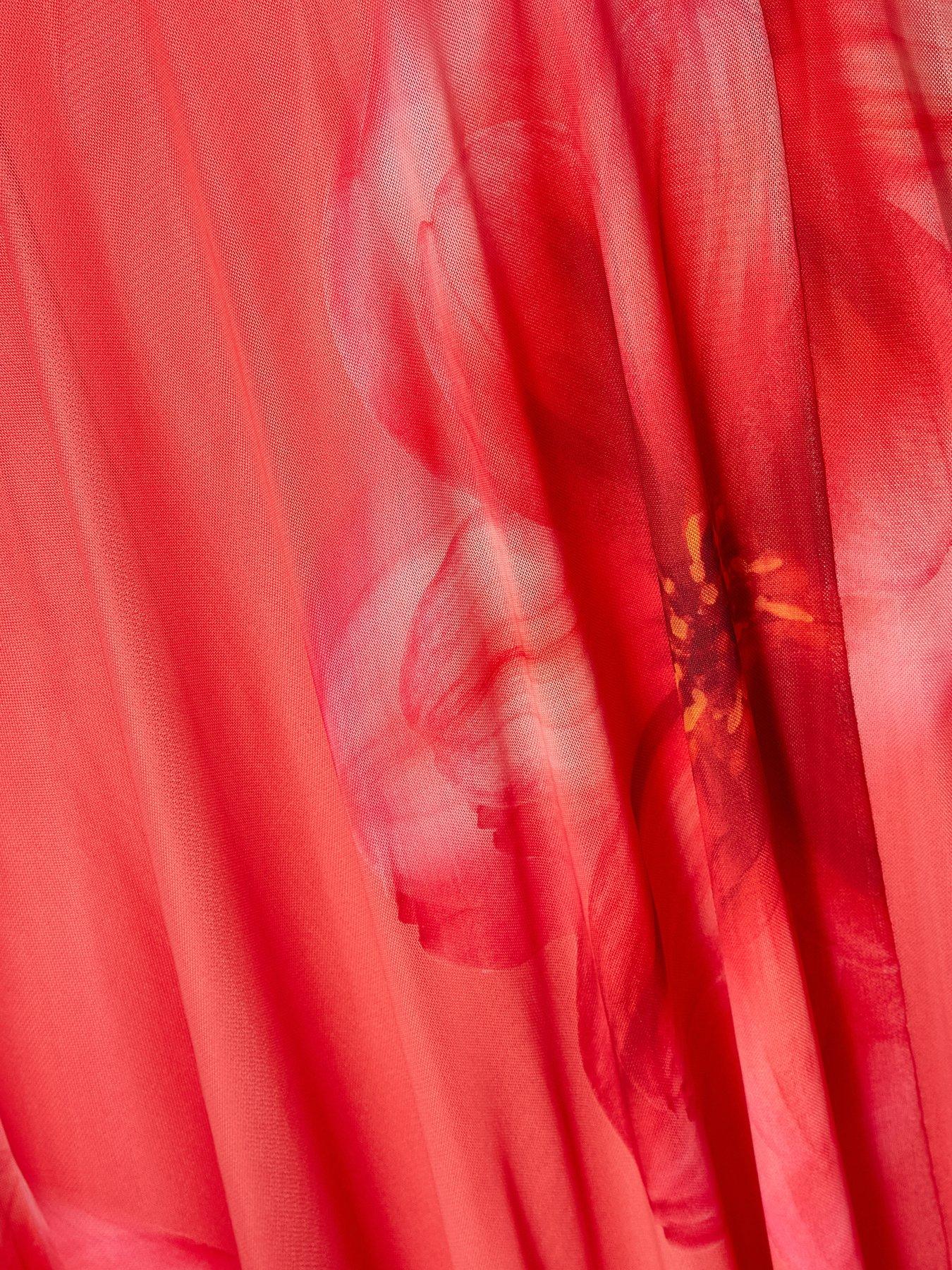 Image 6 of 6 of Quiz Curve Coral Mesh Midaxi Dress