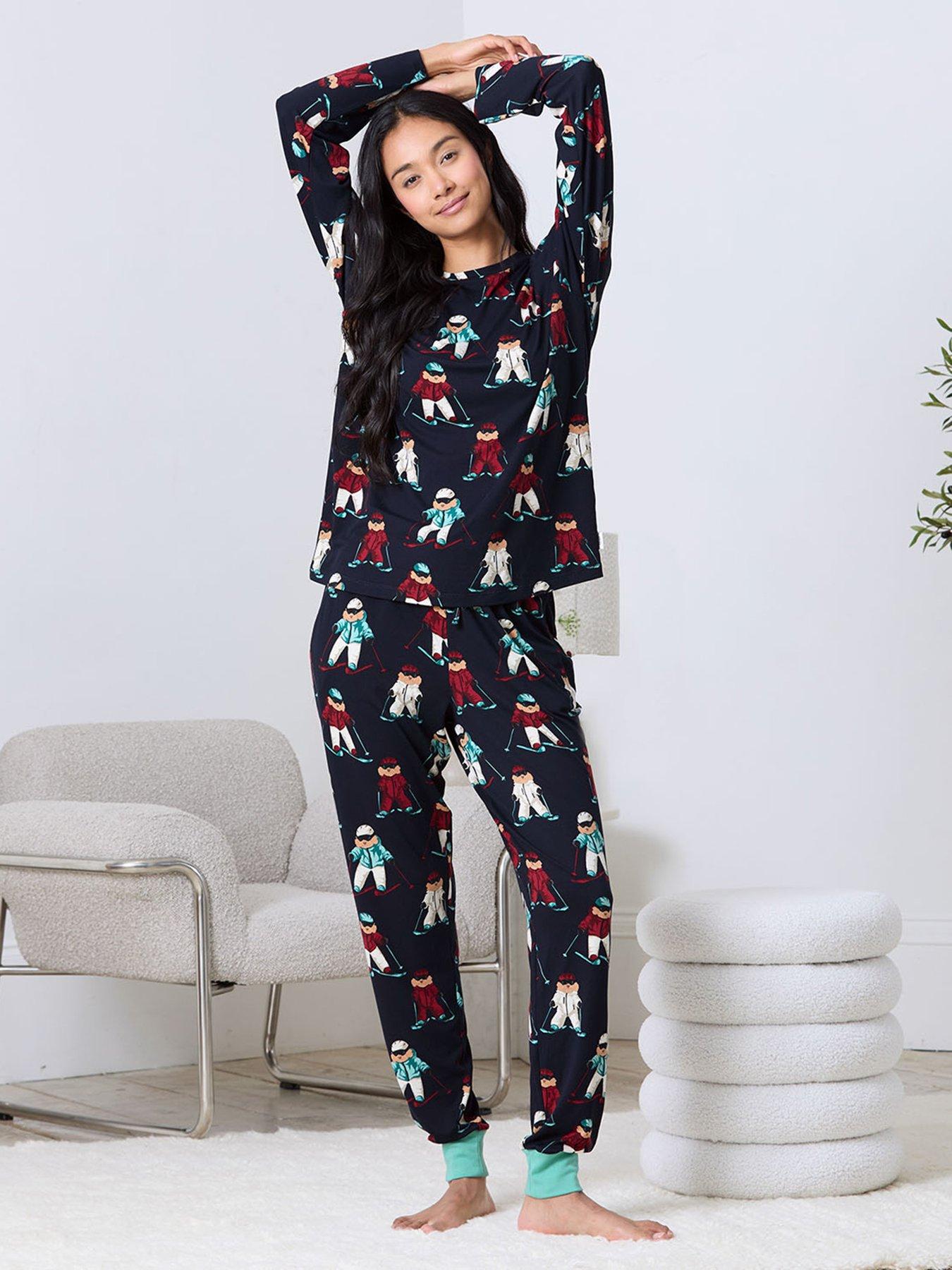  image of chelsea-peers-classic-long-sleeve-crew-neck-set-polyester-dark-blue