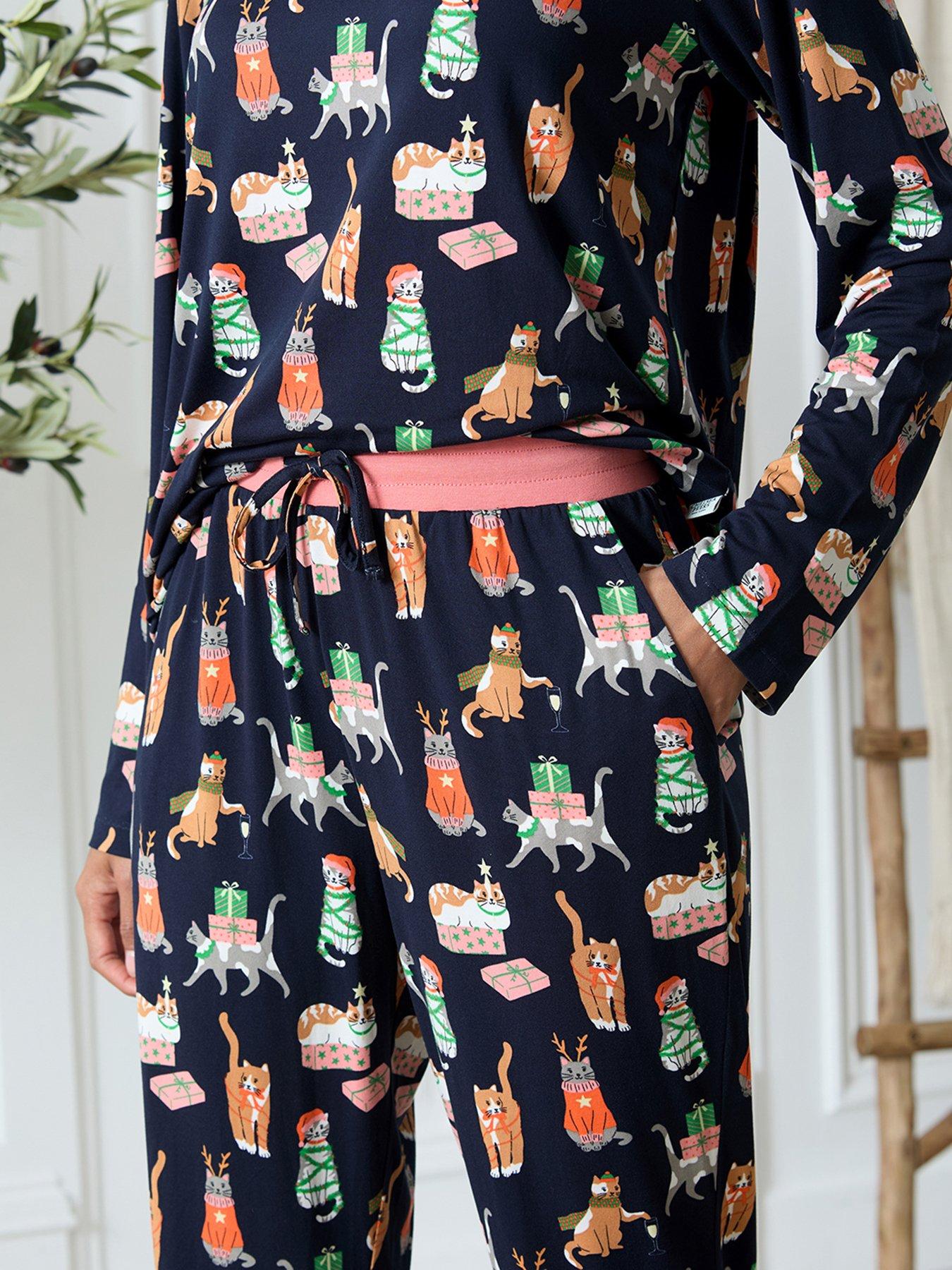 Image 3 of 5 of CHELSEA PEERS Christmas Classic Printed Long Sleeve Pyjama Set - Dark Blue