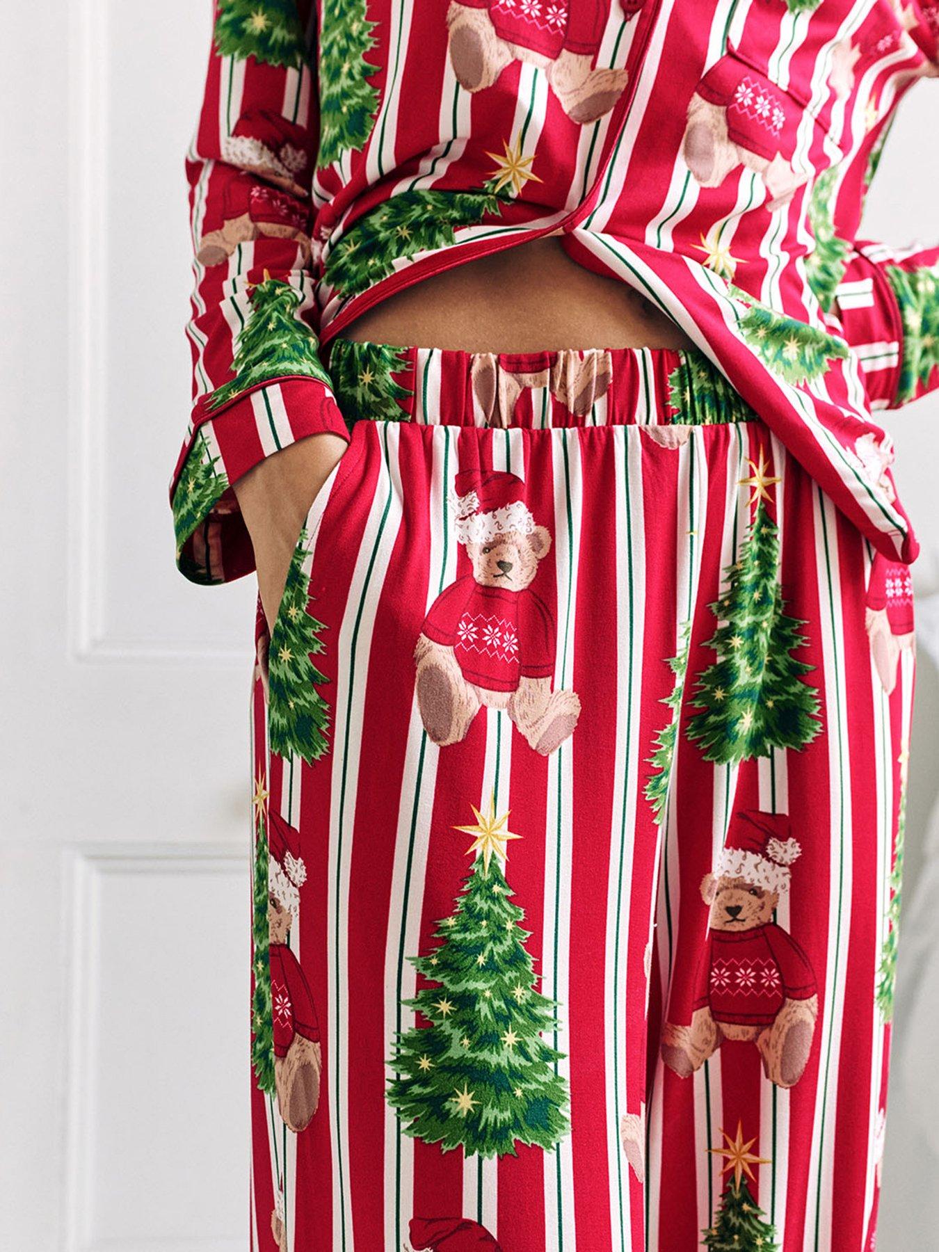 Image 3 of 6 of CHELSEA PEERS Christmas Long Button Up Pyjama Set - Red Print
