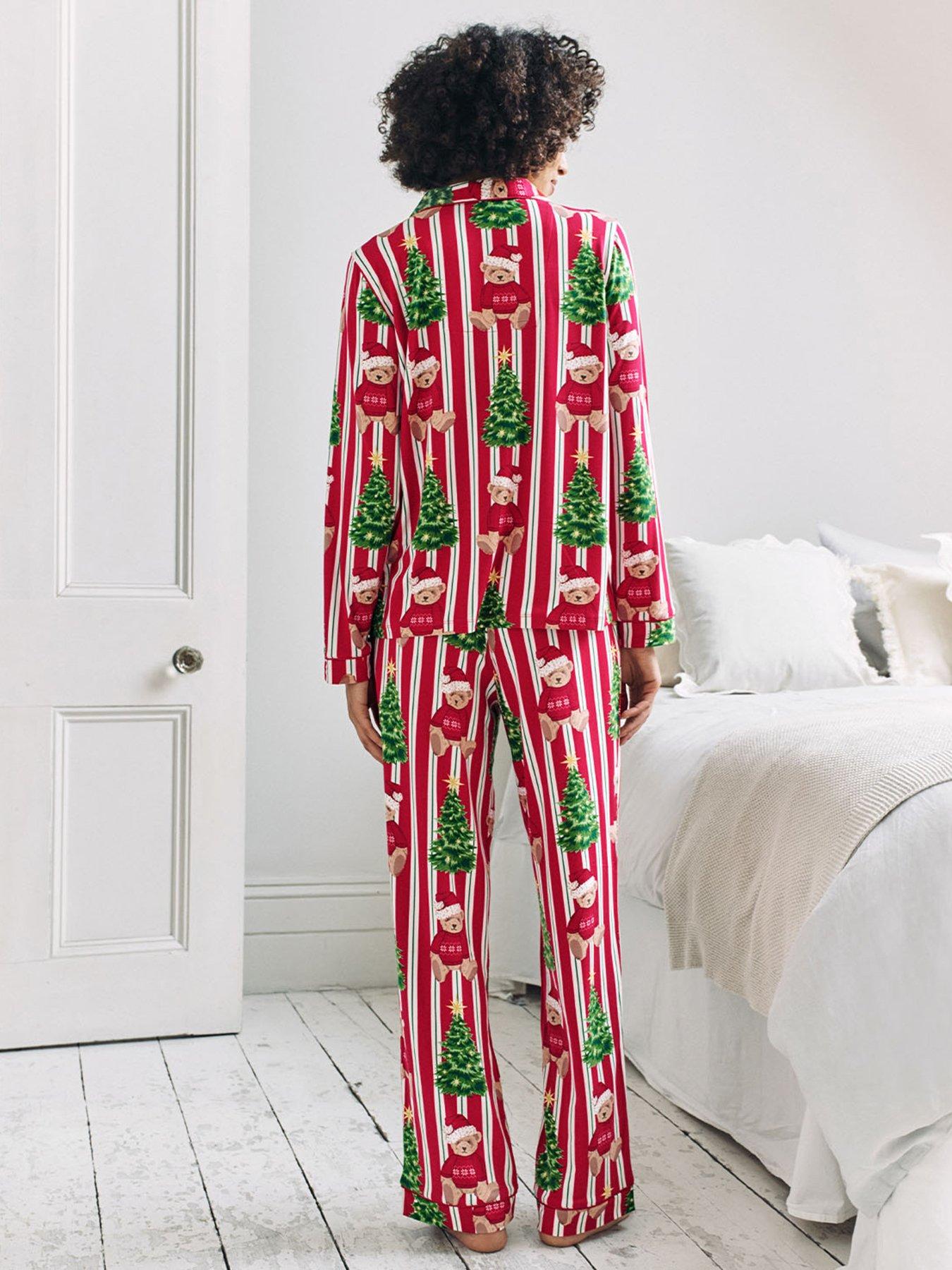 Image 4 of 6 of CHELSEA PEERS Christmas Long Button Up Pyjama Set - Red Print