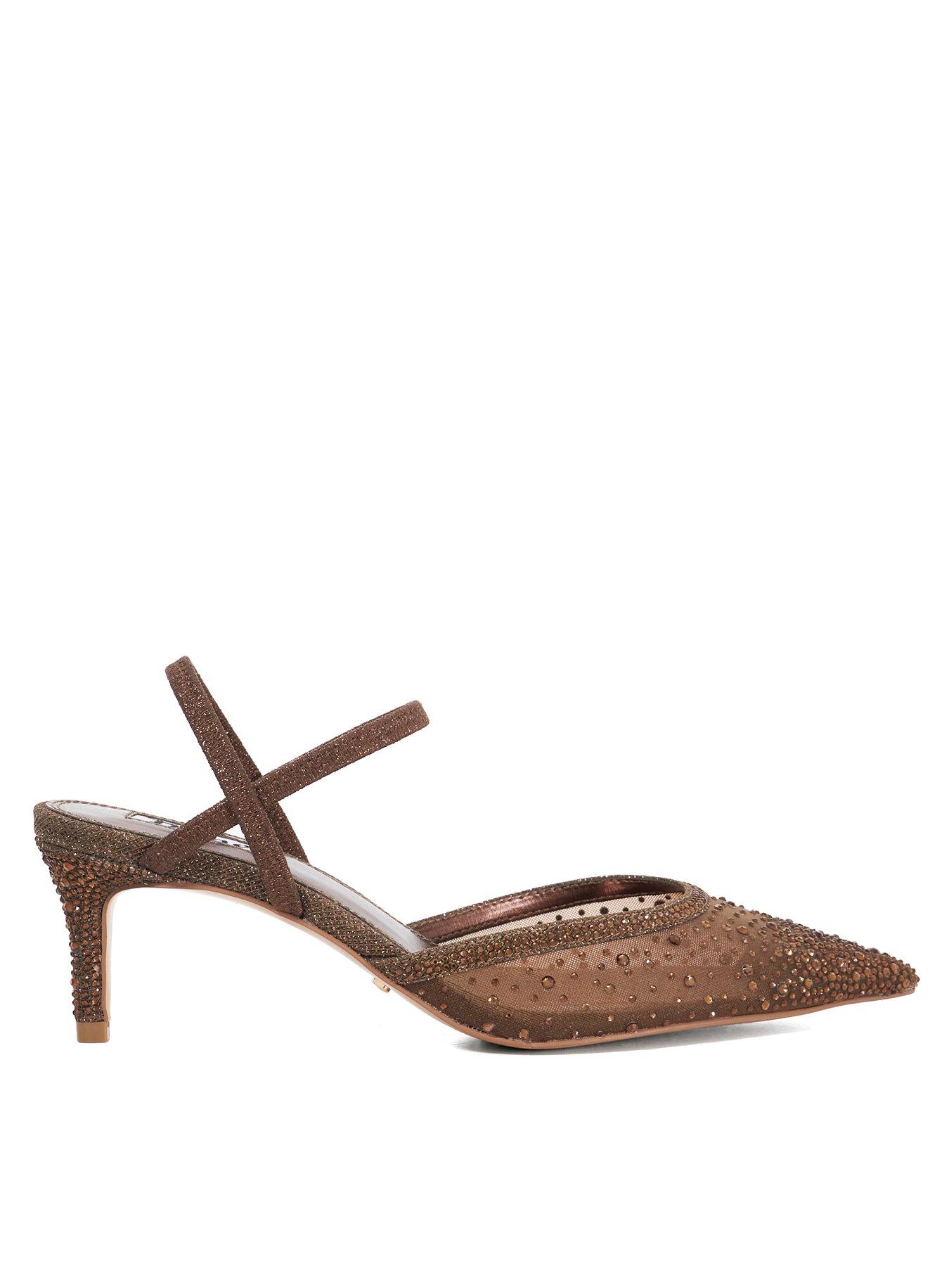 undefined Wide Fit Charismatic Mesh Diamante Slingback Shoes - Brown