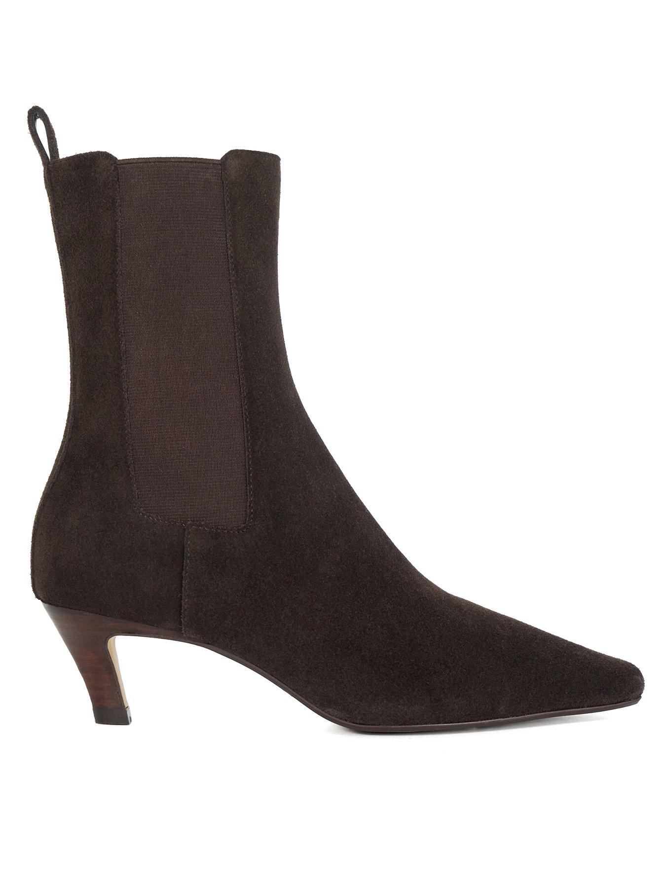 Image 1 of 6 of Dune London Wide Fit Odele Suede Ankle Boots - Brown