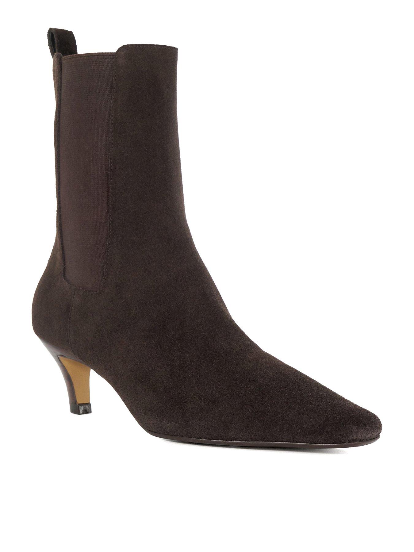 Image 2 of 6 of Dune London Wide Fit Odele Suede Ankle Boots - Brown