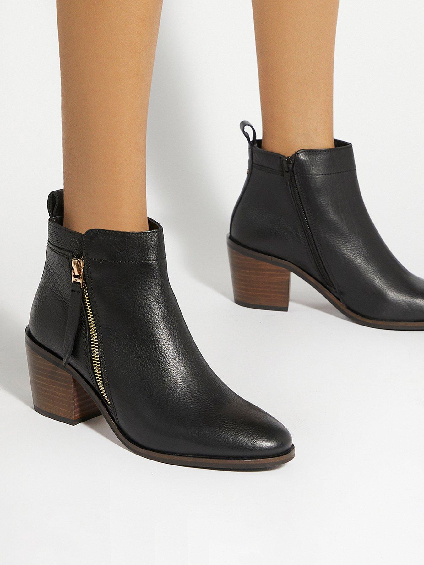 Image 6 of 6 of Dune London Wide Fit Paicing Leather Side Zip Ankle Boots - Black