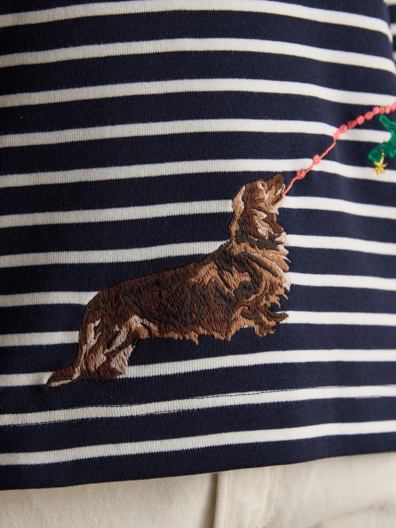 Image 5 of 5 of Joules Christmas Dog Boat Neck Breton Top - Navy/Cream