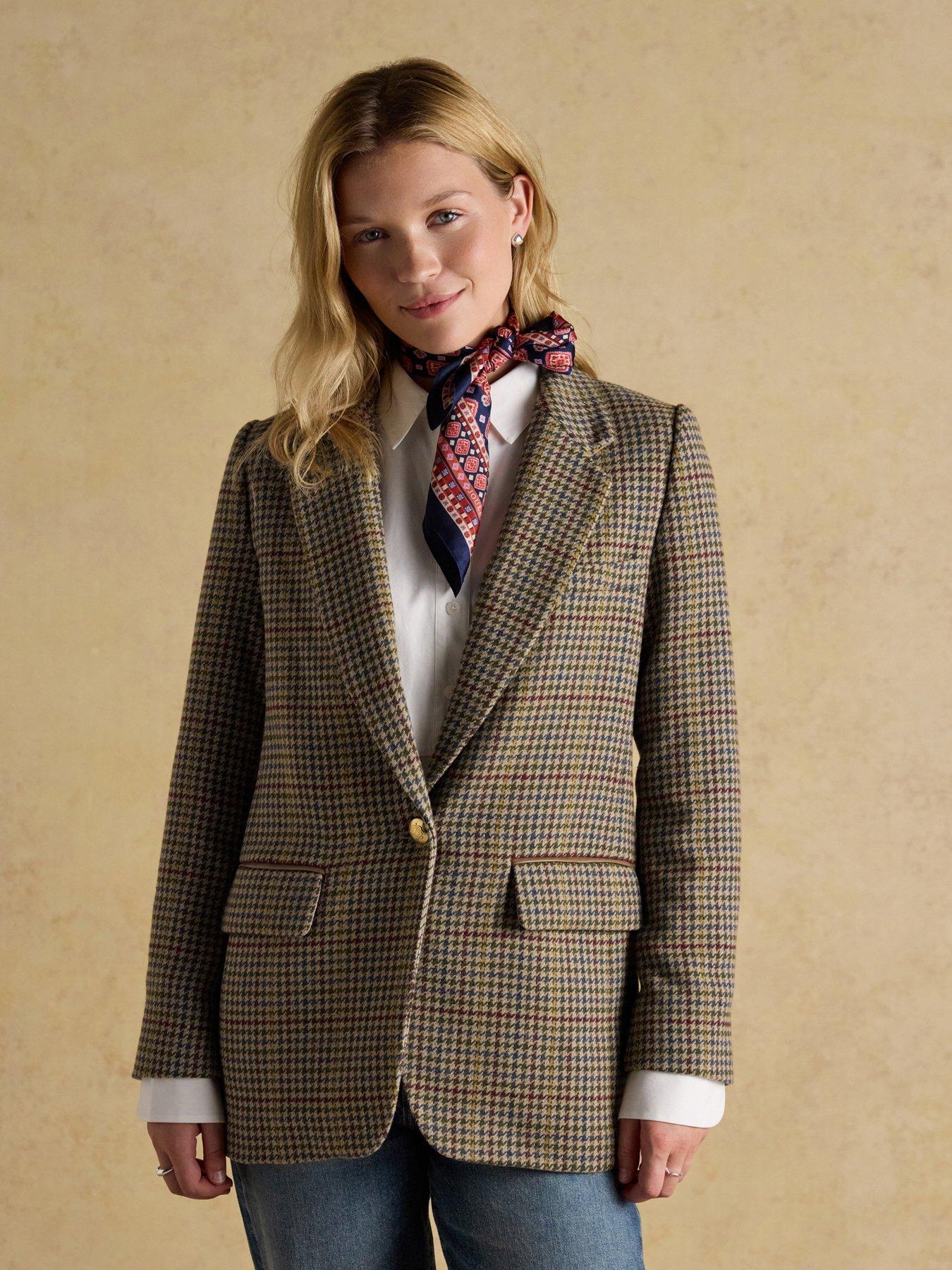  image of joules-relaxed-fit-tweed-blazer-elton-tweed-brown
