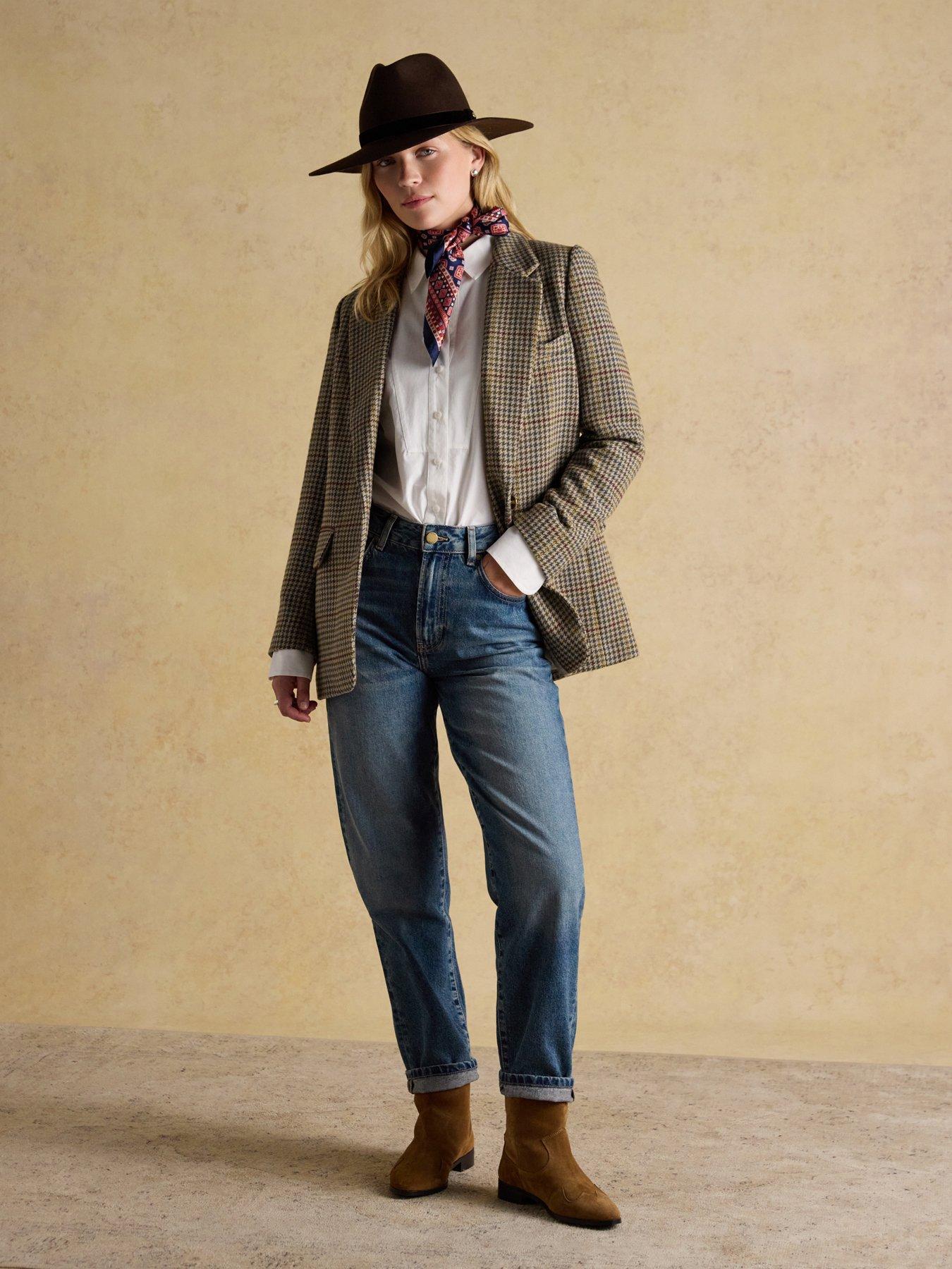  image of joules-relaxed-fit-tweed-blazer-elton-tweed-brown