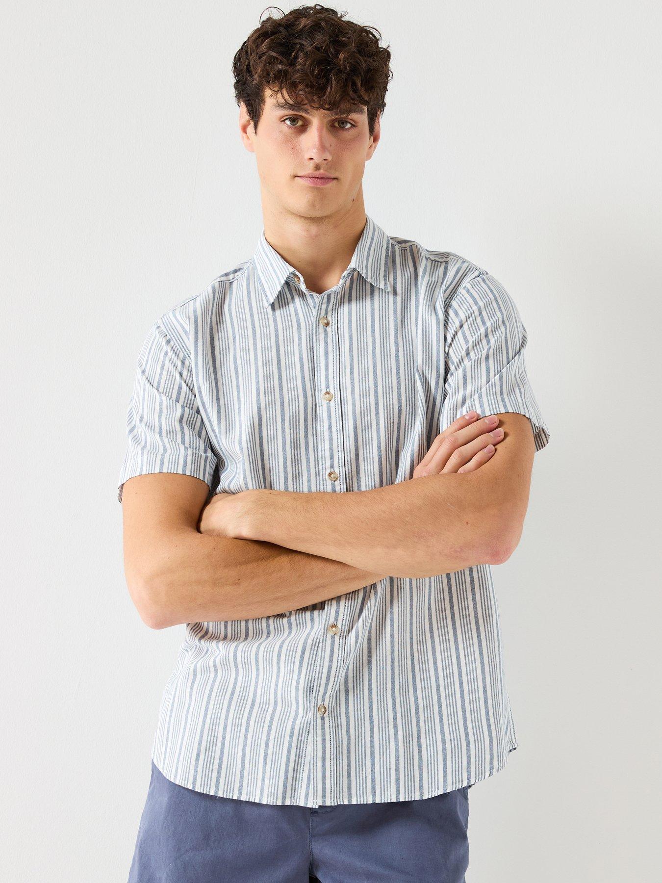 Jack & Jones Oxford Striped Short Sleeve Shirt - Blue