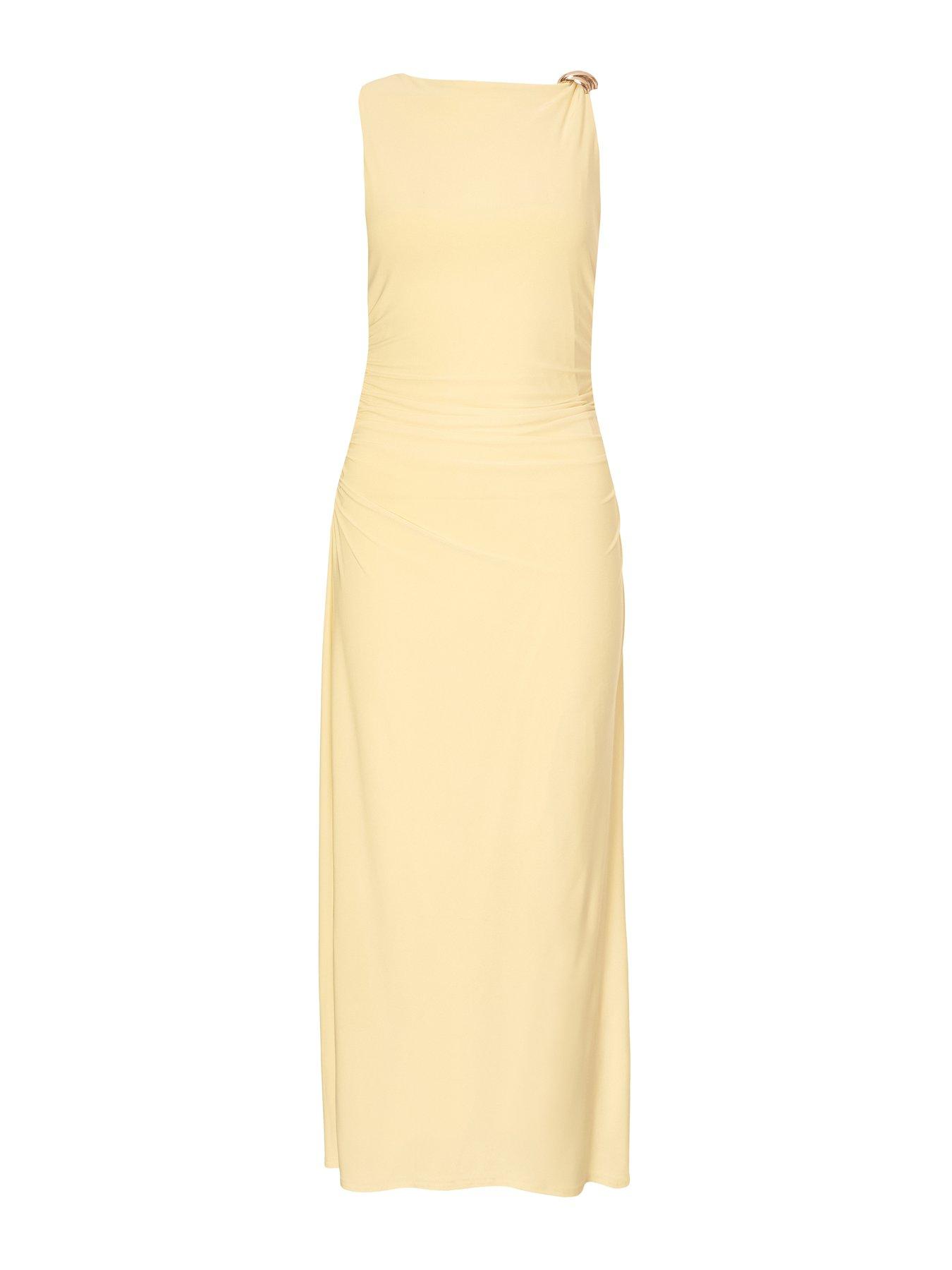 Image 5 of 6 of Quiz Petite Yellow Gold Buckle Midaxi Dress