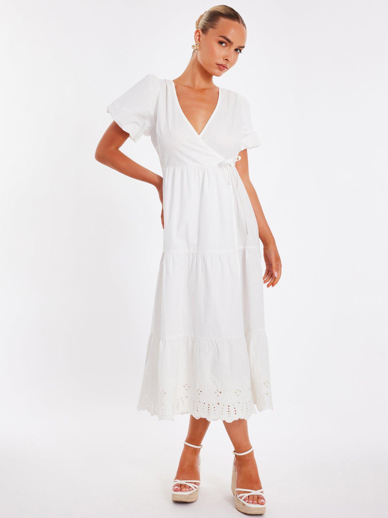 Image 1 of 6 of Quiz White Embroidered Midaxi Dress