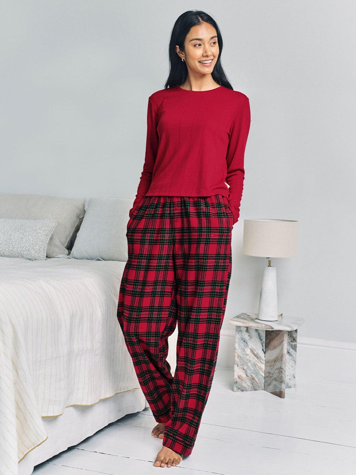 CHELSEA PEERS Long Sleeve Top With Tartan Trouser Pyjama Set - Red