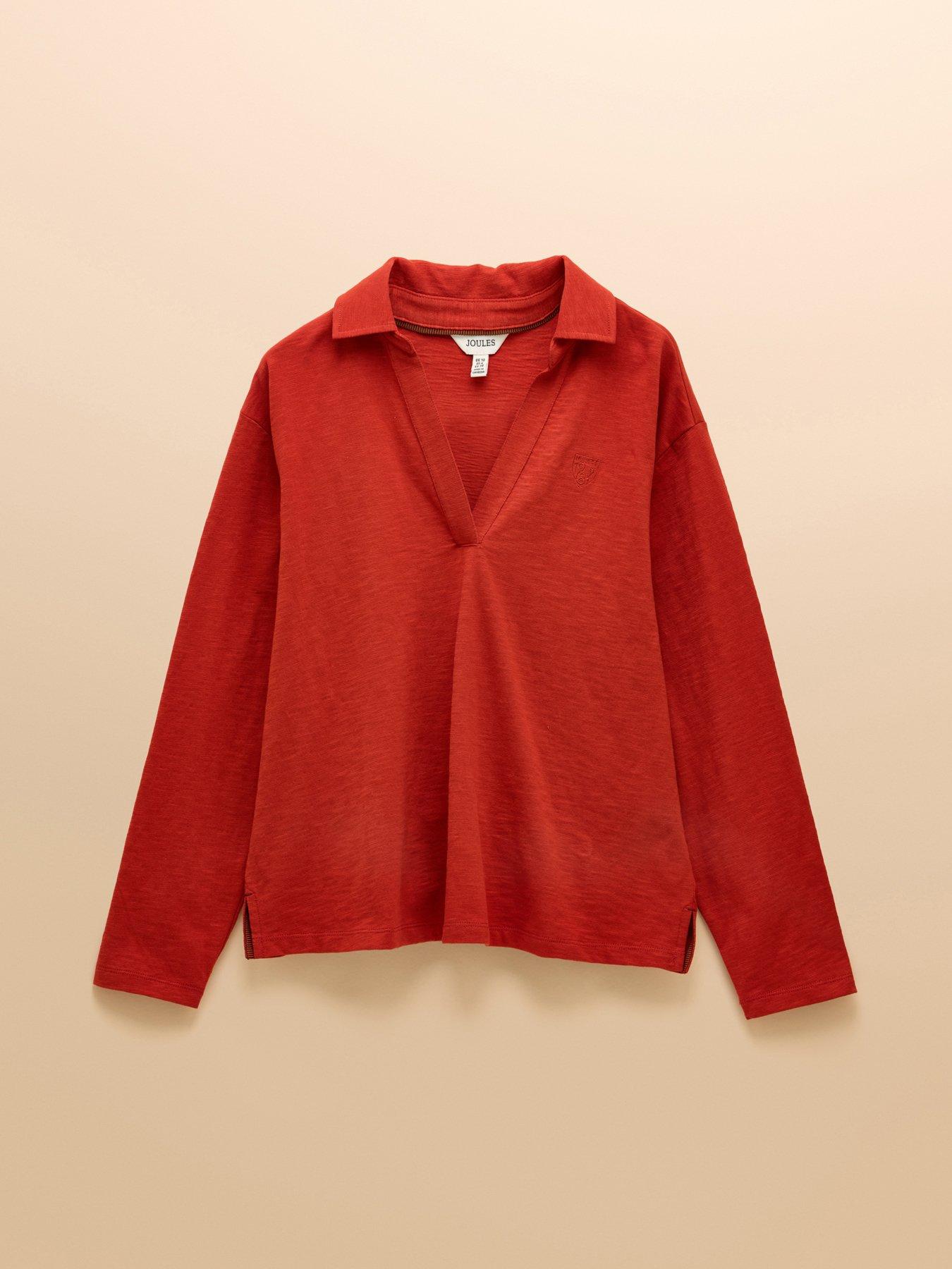 undefined Combed Cotton Collared Top - Red