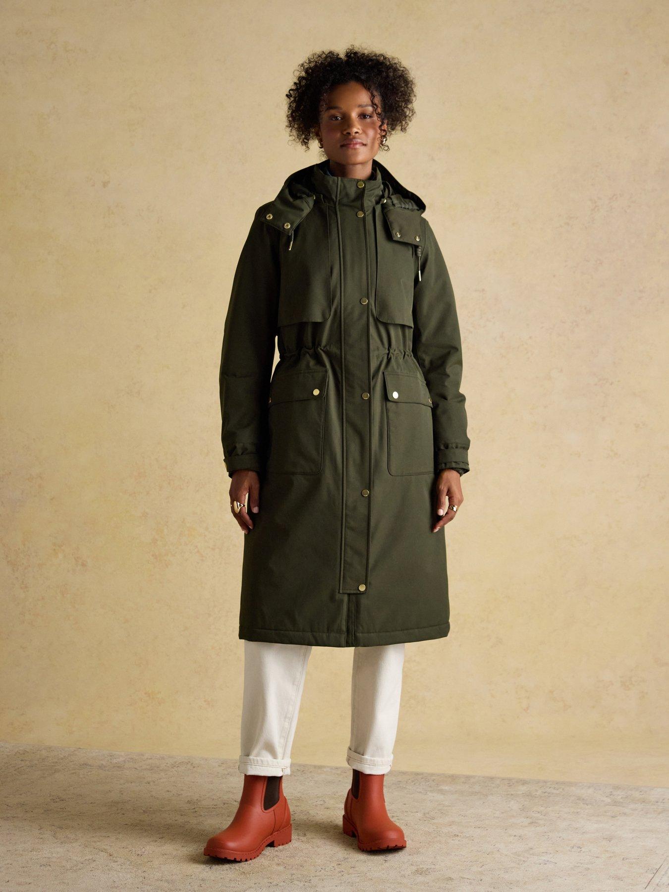Joules Waterproof Fleece Lined Raincoat With Hood - Rosemary Green