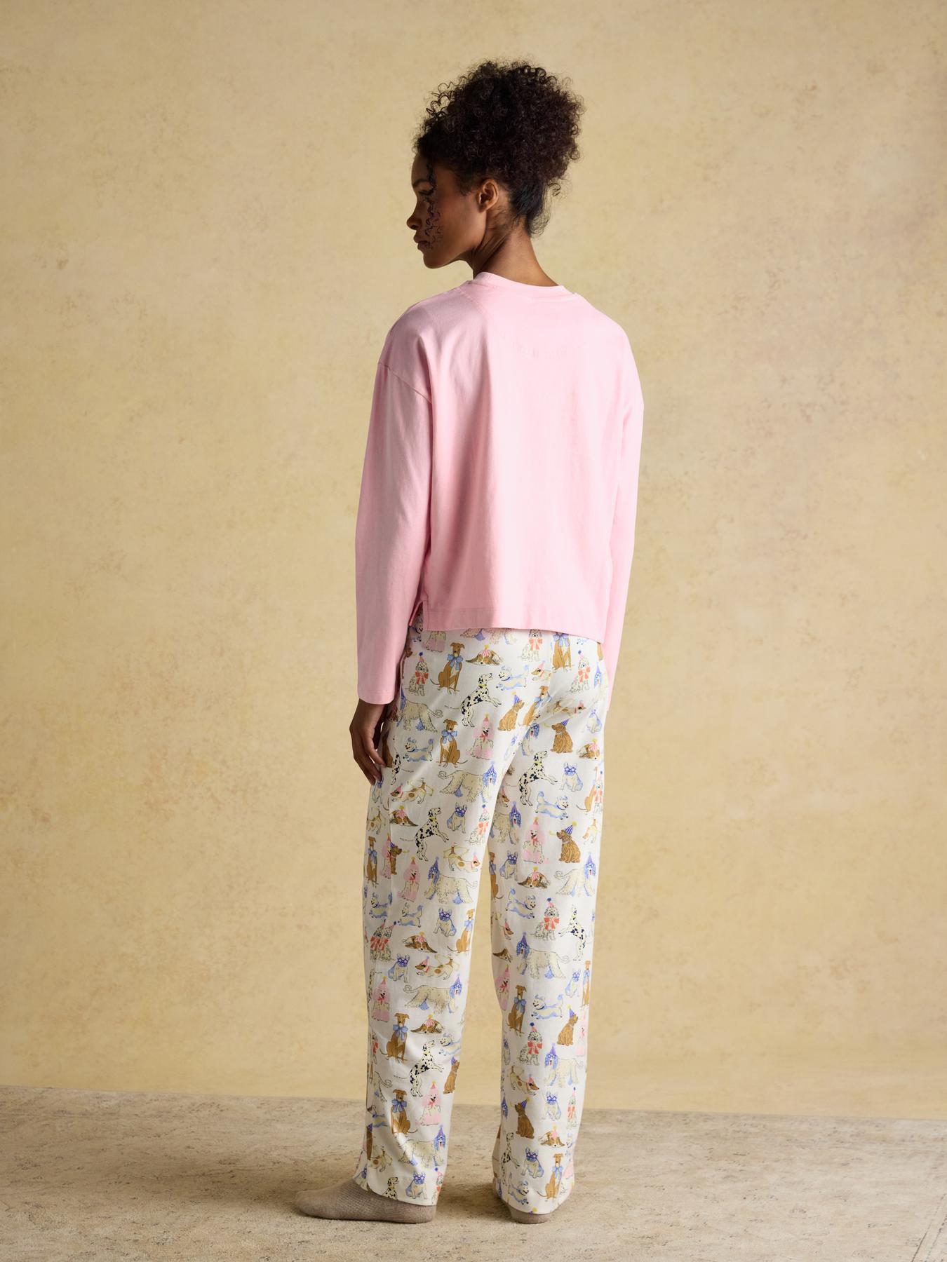 stillFront image of joules-lyla-party-dogs-long-sleeve-jersey-cotton-pyjama-set-pinkcream