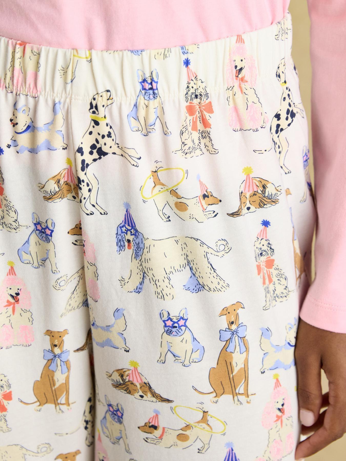  image of joules-lyla-party-dogs-long-sleeve-jersey-cotton-pyjama-set-pinkcream