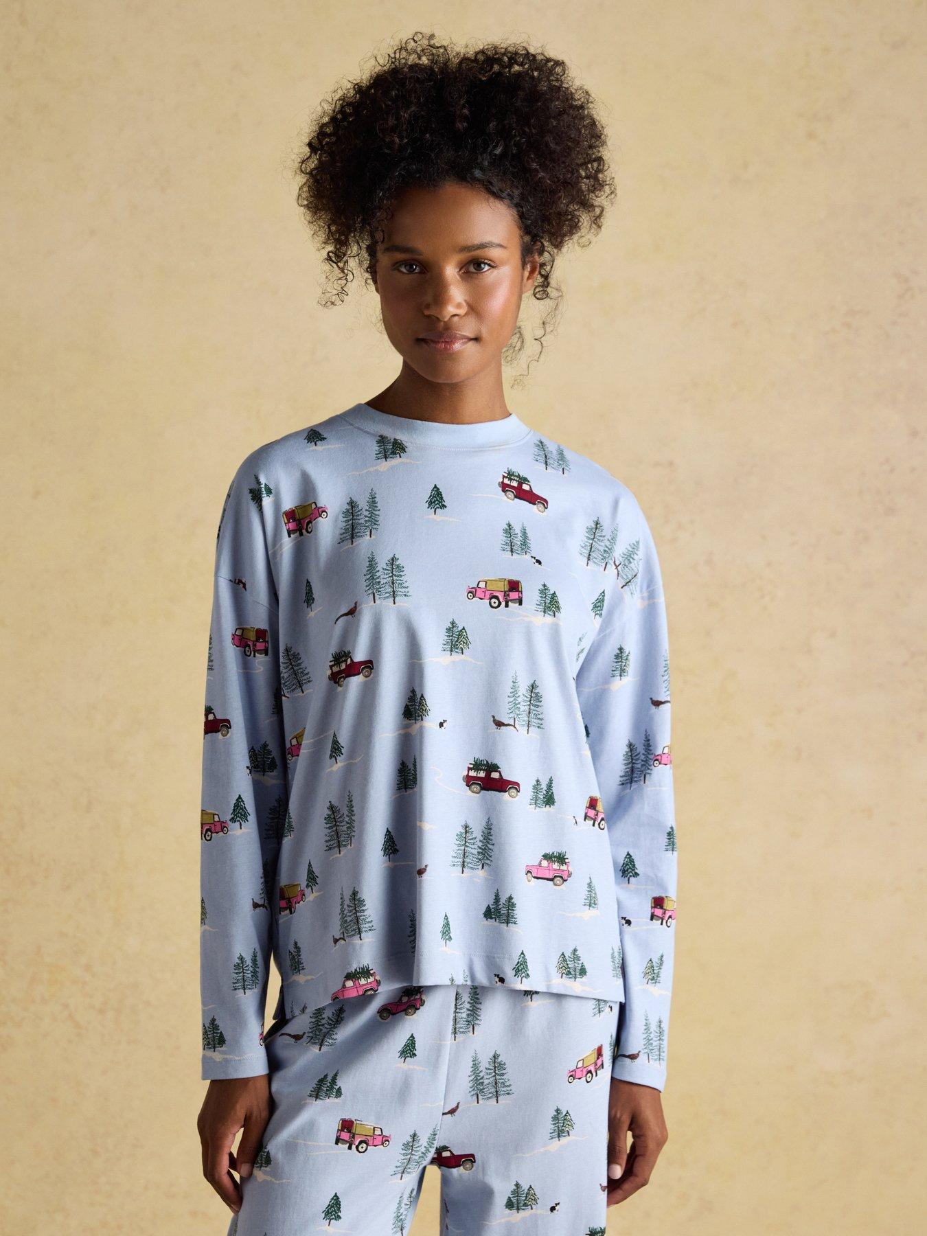  image of joules-lyla-long-sleeve-jersey-cotton-pyjama-set-blue